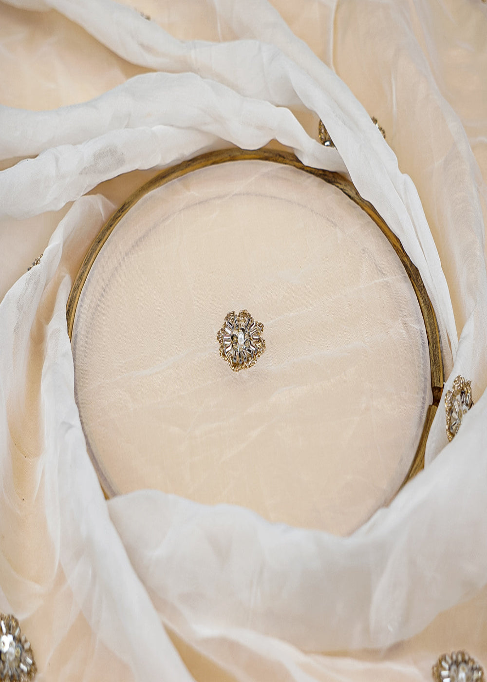 (Pre-Cut-2.5-Mtr)-White-Organza-Fabric-with-All-Over-Buti-of-Sequins-Thread-and-Katdana-Work