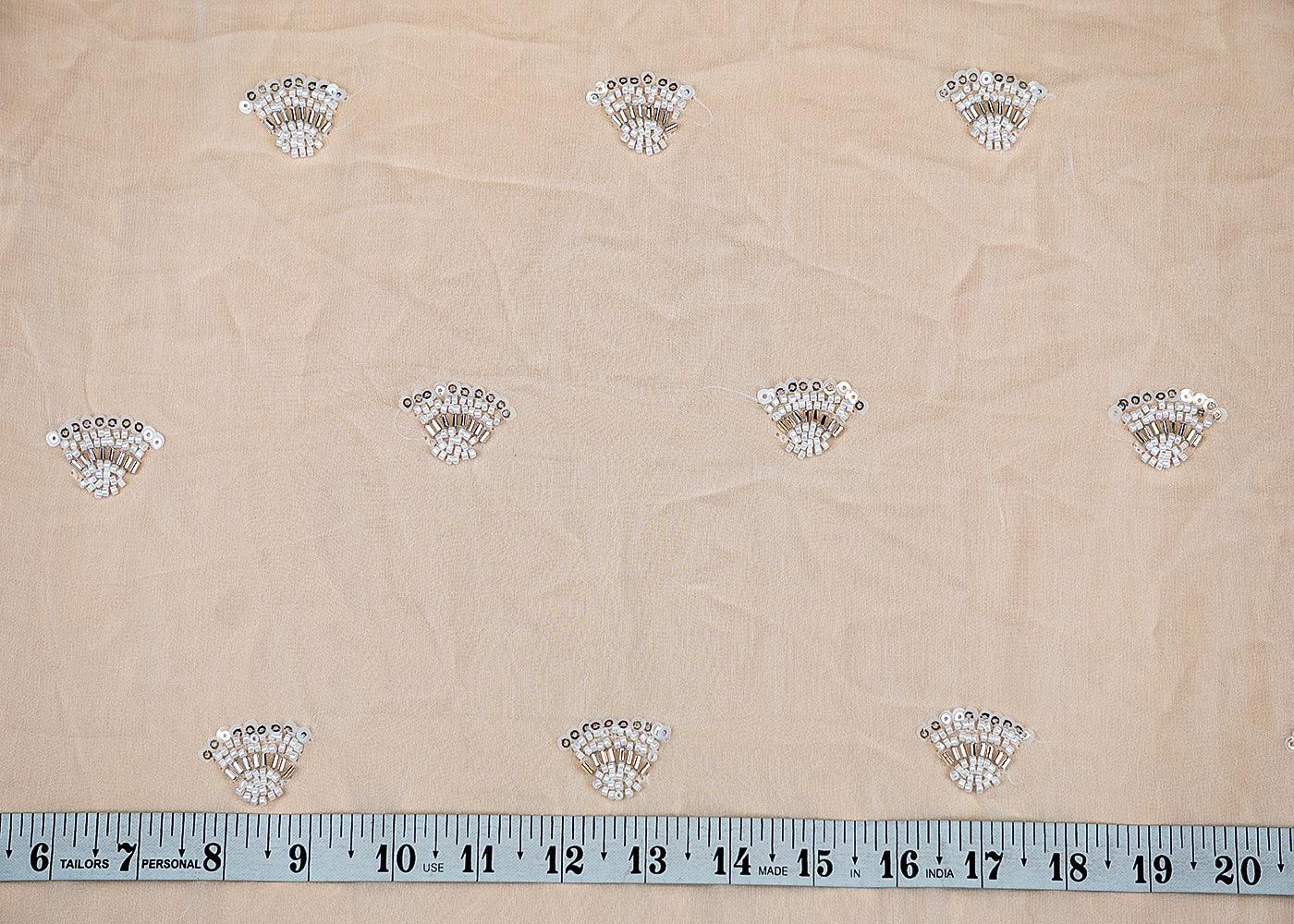 (Pre-Cut 2 Mtr) Elegant Georgette Fabric with Silver Sequin, Kutdana and Pearl Buti Work