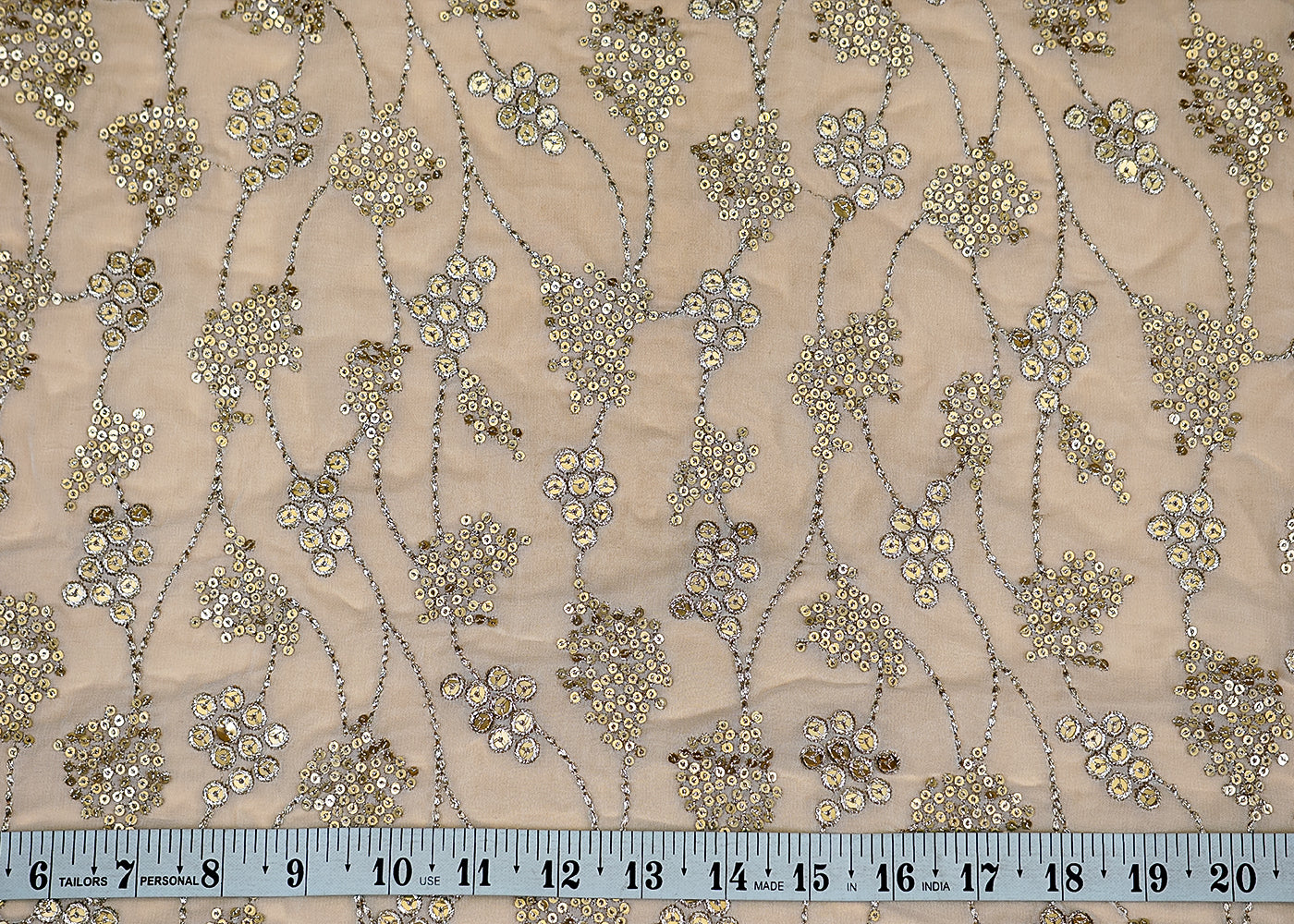 (Pre-Cut Mtr 1.1 Mtr) Glamour Georgette Fabric with All-Over Sequins and Thread Work