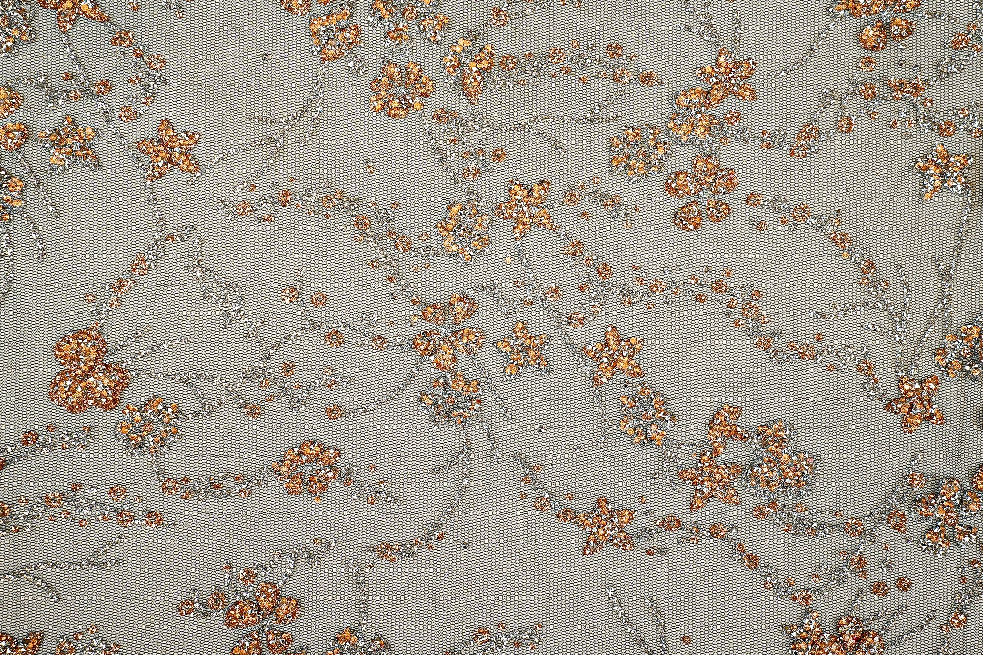 Glittering Blossom Net Fabric with All-Over Floral Work