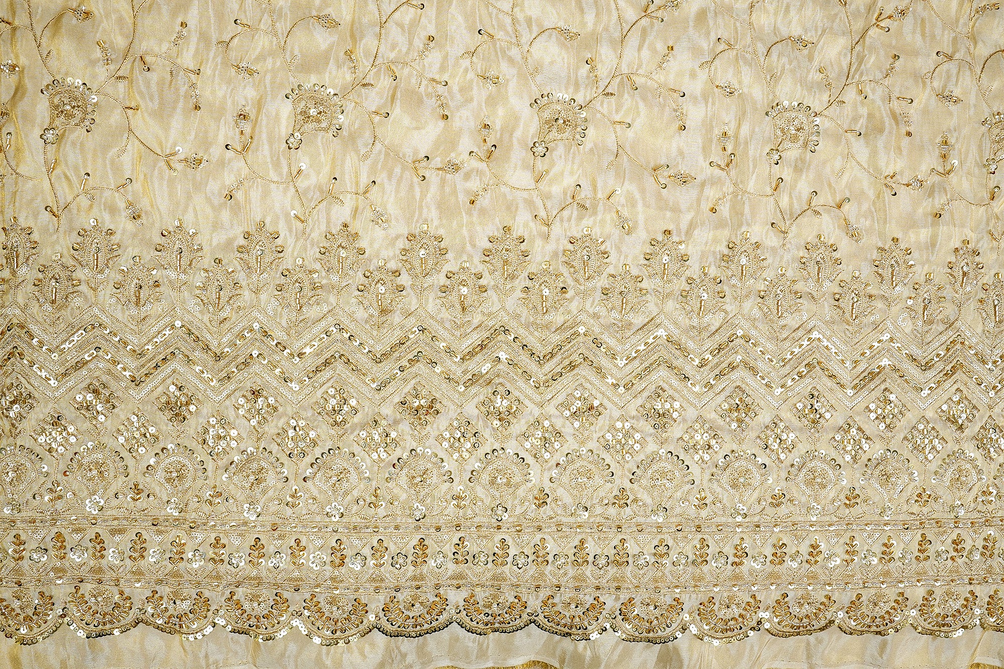 Opulent Tissue with Threadwork, Sequins, Pearls, Beads, Zari, and Kutdana