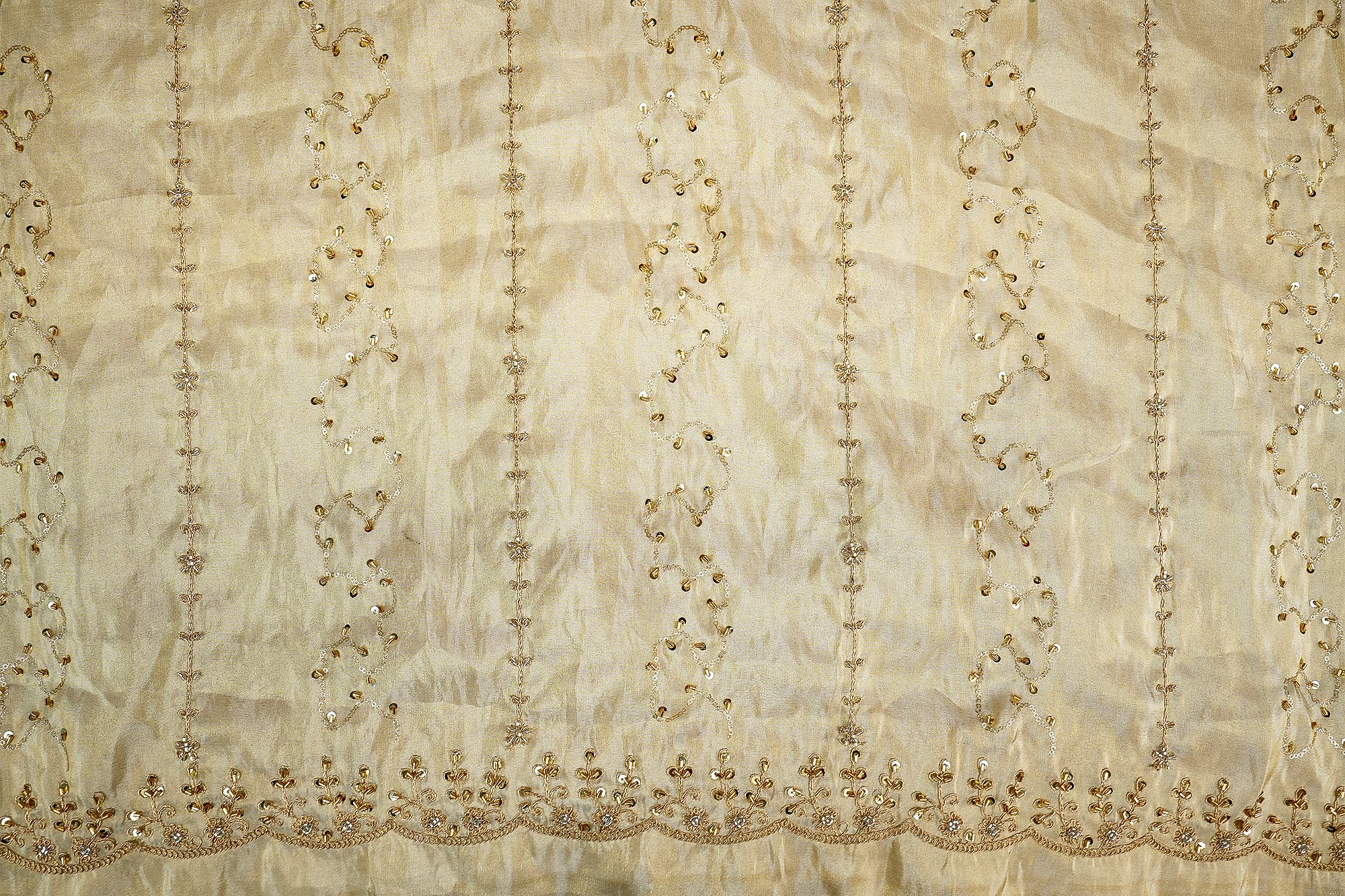 Opulent Tissue Dupatta with Threadwork, Sequins, Pearls, Beads, Zari, and Kutdana