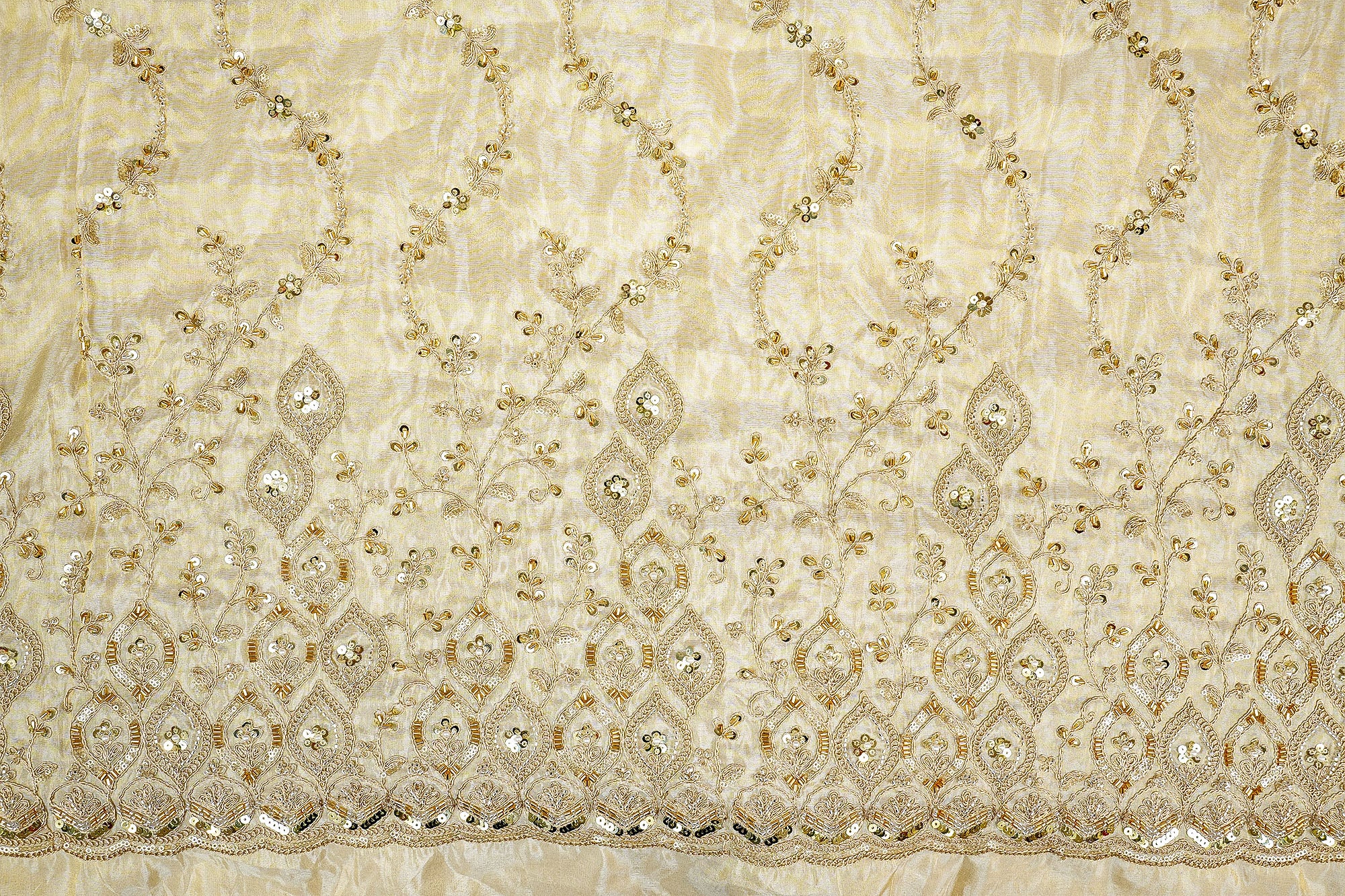 Opulent Tissue with Threadwork, Sequins, Pearls, Beads, Zari, and Kutdana