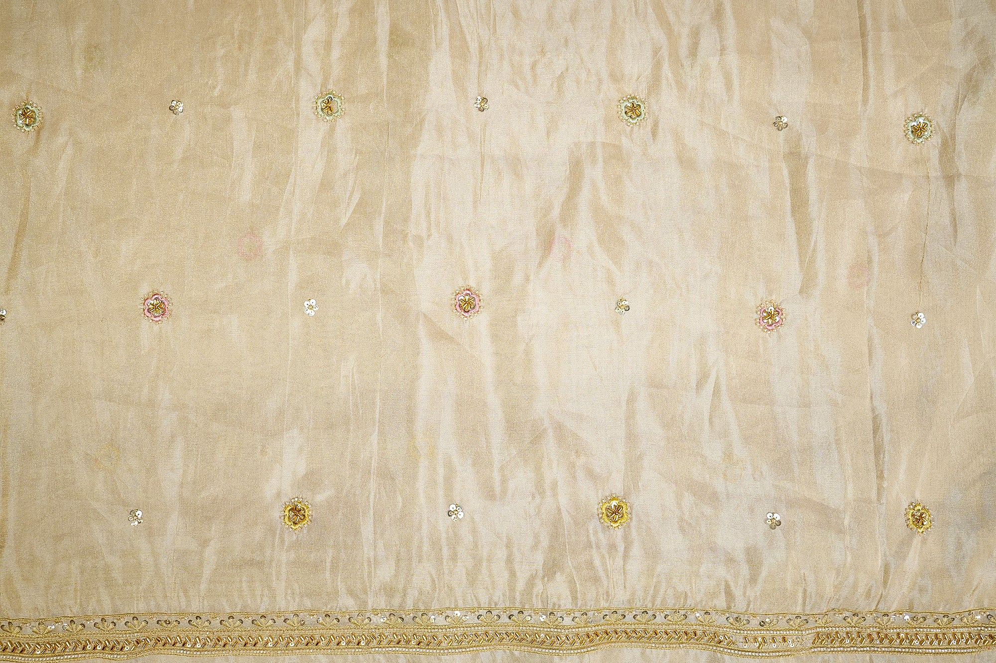 Opulent Tissue Dupatta with Threadwork, Sequins, Pearls, Beads, Zari, and Kutdana