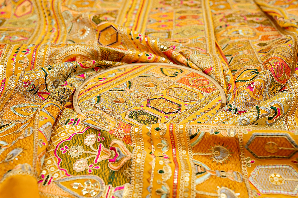 Hadayi Pattern Buy Premium Haldi Fabric Online | Paras Gallery Fabrics