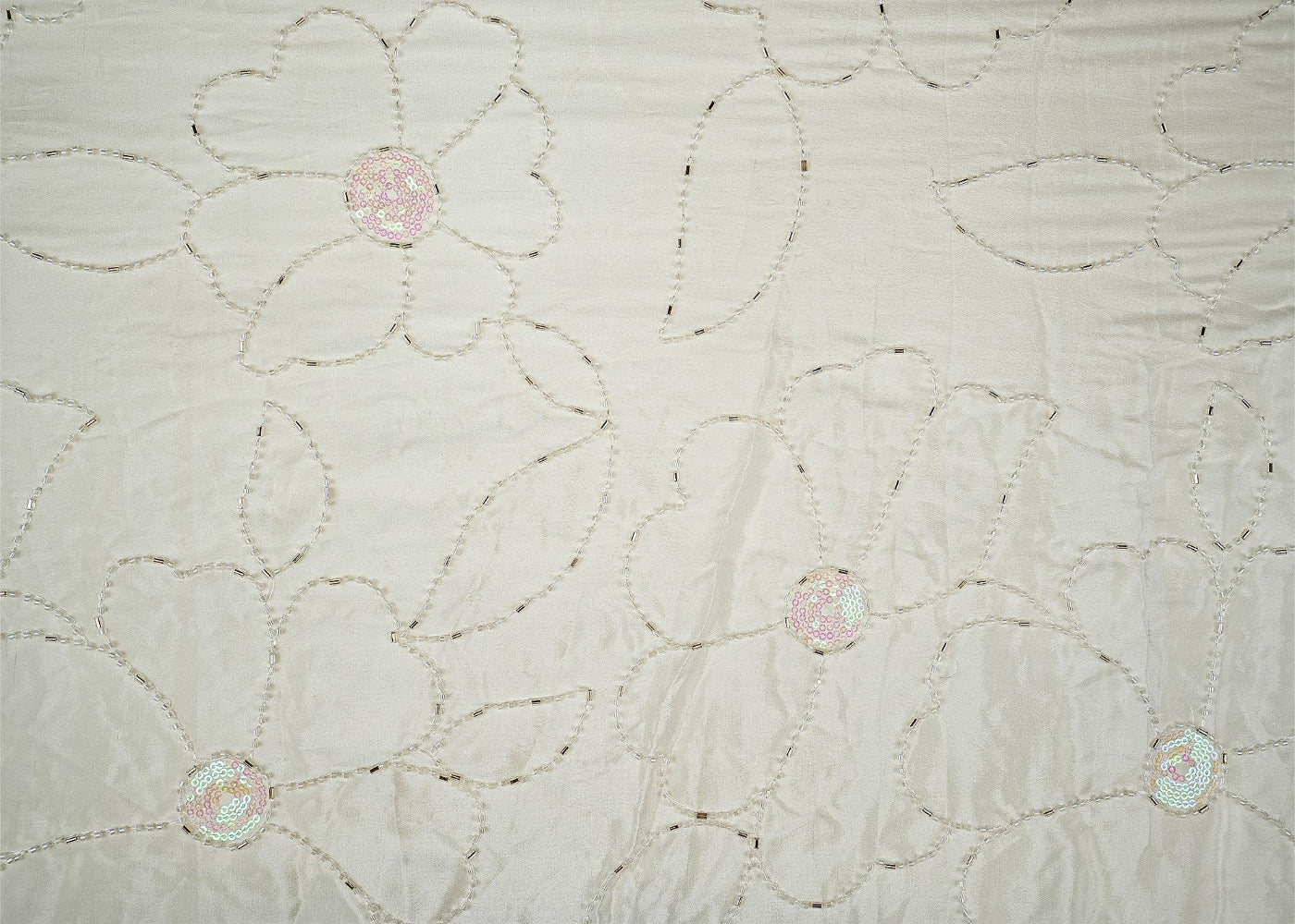 Rainbow Blossom Crepe Fabric with All-Over Flower, Sequins, Kutdana, and Bead Embellishments