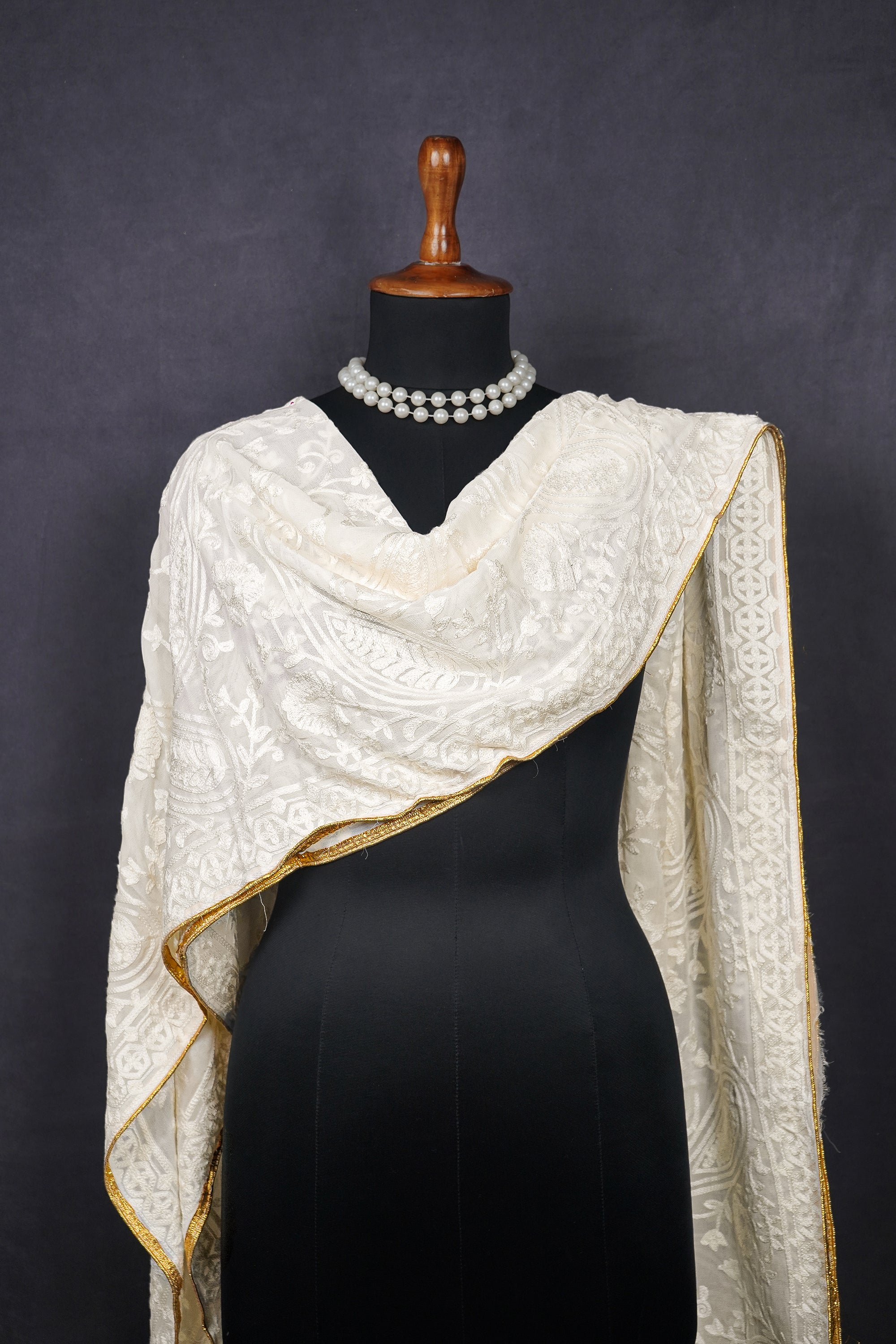 White Dyeable Georgette Dupatta With All Over Thread Work 11710