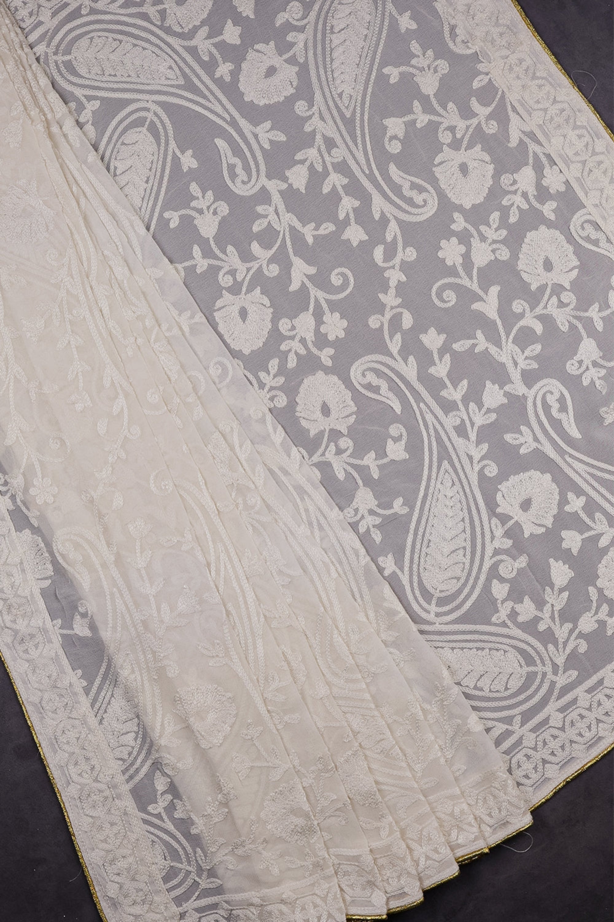 White Dyeable Georgette Dupatta With All Over Thread Work 11710