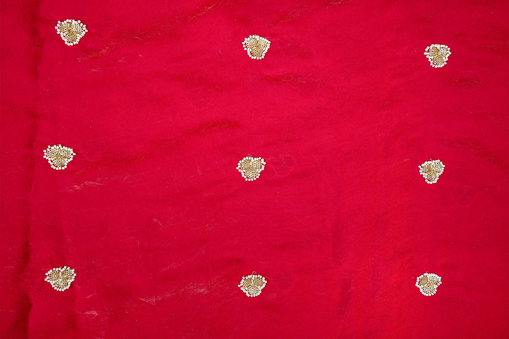 Pink Diamond Radiance Tissue Fabric with All-Over Butti of Golden Sequins, Beads, and Kutdana