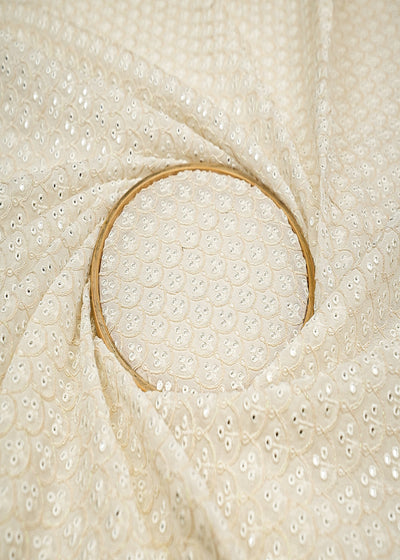 The Noor - White Georgette Fabric with Timeless Thread and Faux Mirror Work | 11748