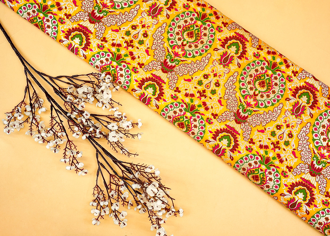 Pure Mustard Banarasi Brocade with Beautiful Traditional Handloom