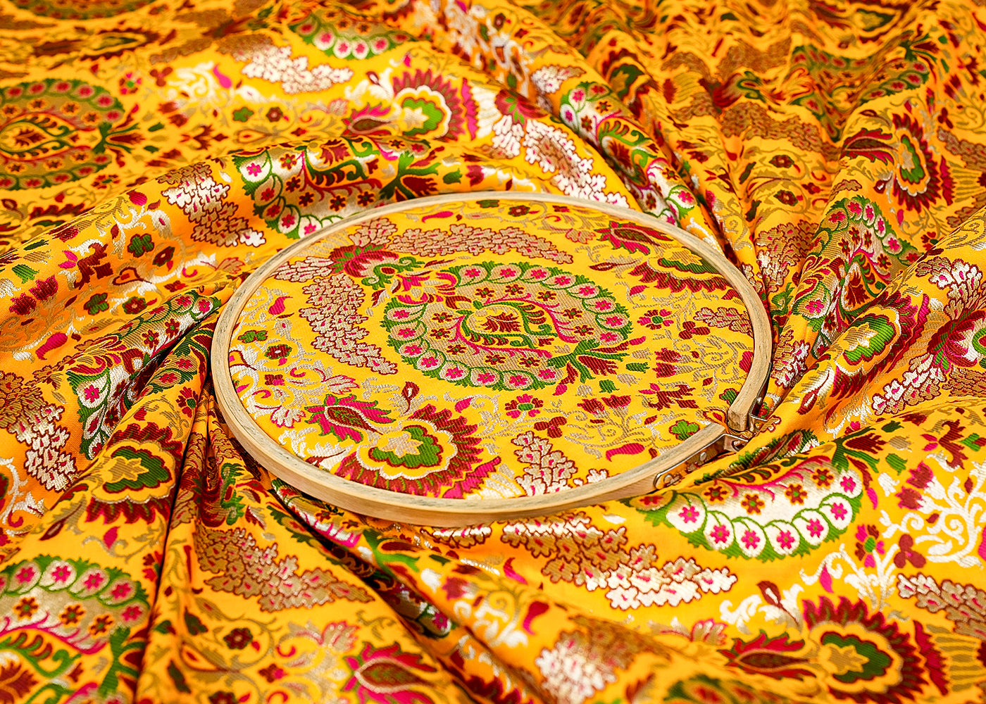 Pure Mustard Banarasi Brocade with Beautiful Traditional Handloom