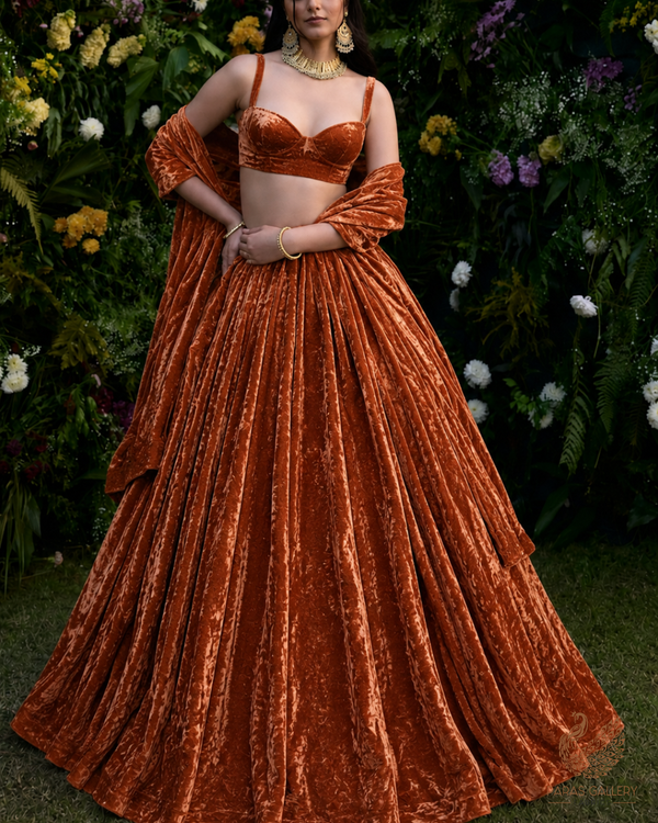 Rust Textured Crushed Velvet Fabric 11797(2)