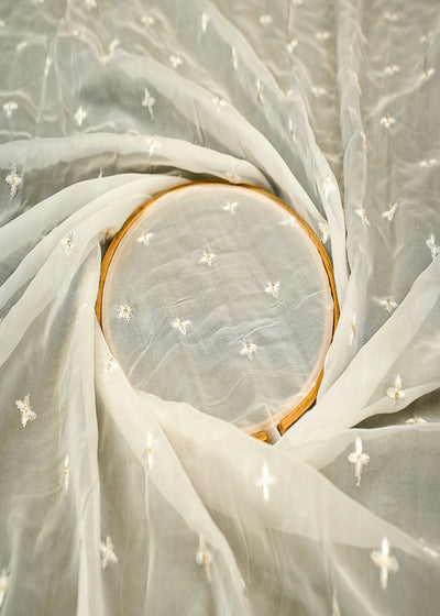 The Noor - White Organza Fabric with Classic  Buti of Thread and Golden Sequins 11809