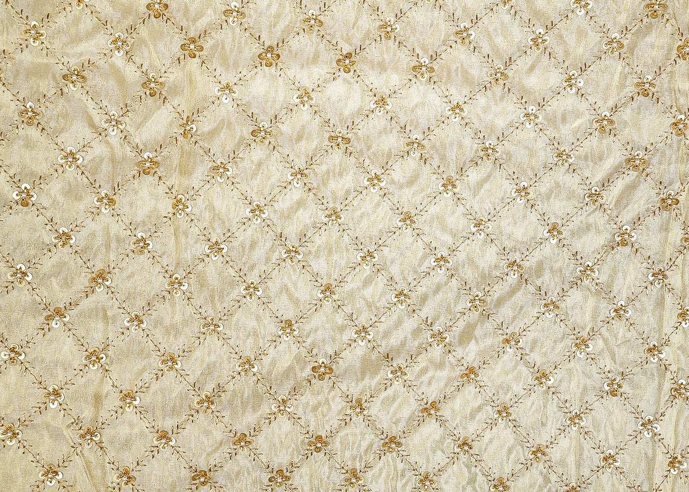 Radiant Elegance Tissue Fabric with All-Over Zari, Sequins, Bead, and Pearl Work