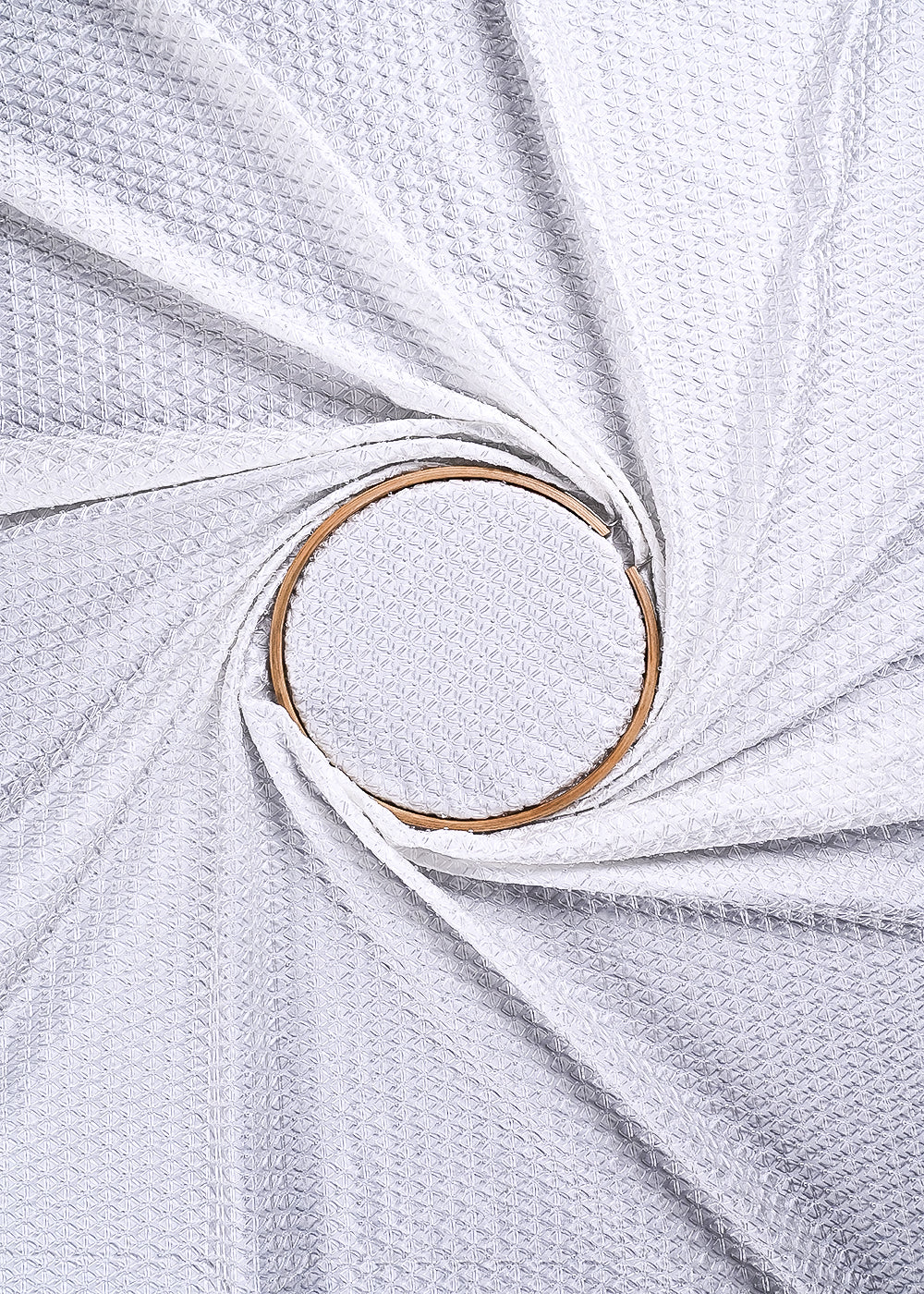 White Silk Dupion Fabric With All Over Pearl And Thread Work 11820