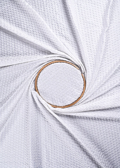 White Dupion Silk Fabric With All Over Pearl And Thread Work 11820