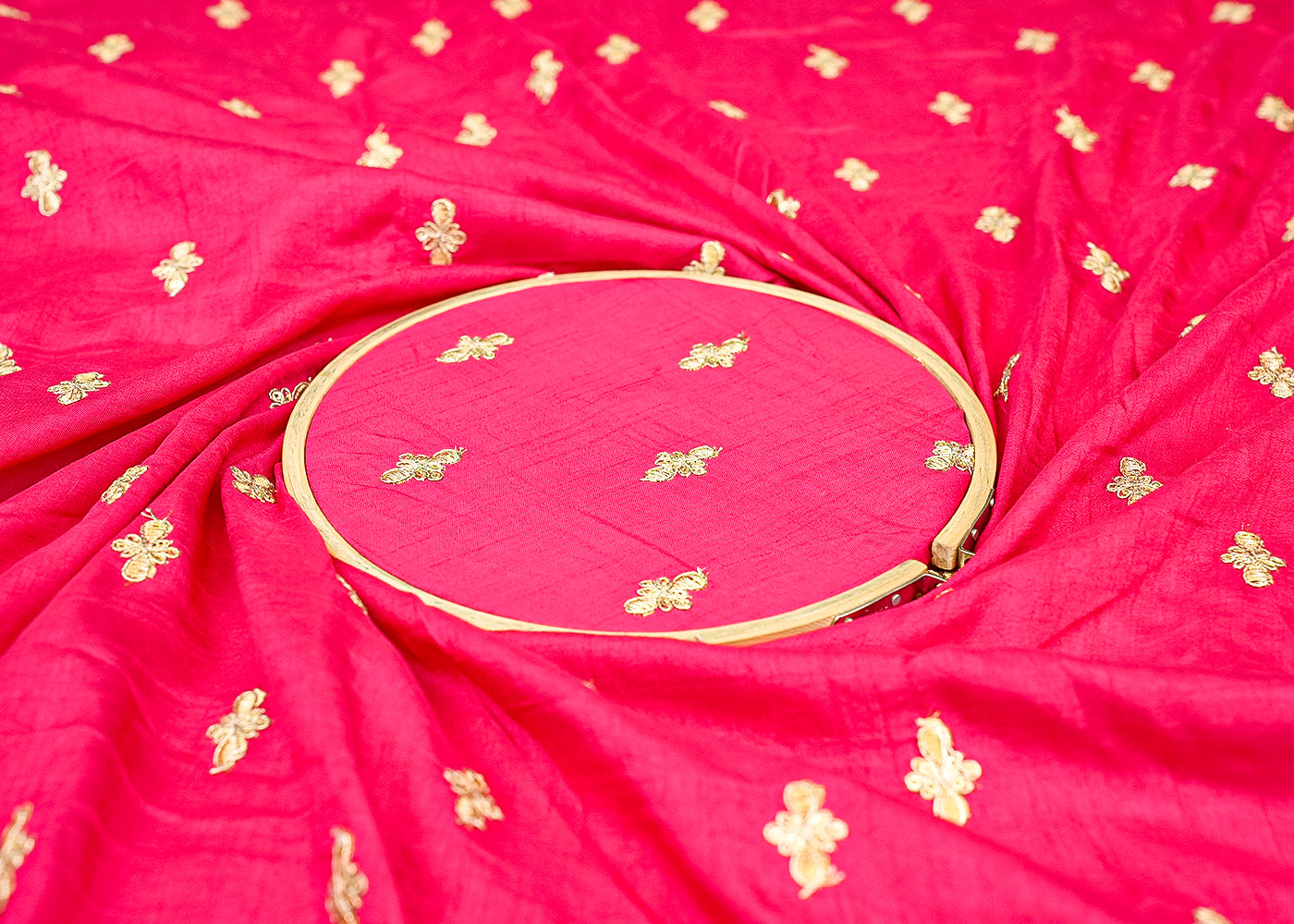 Rani Pink Radiance Dola Silk Fabric with All-Over Buti of Zari and Sequins