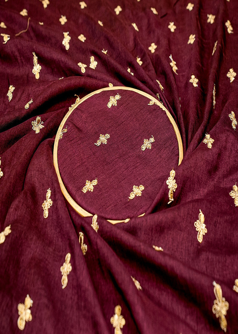 Wine-Radiance-Silk-Fabric-with-All-Over-Buti-of-Zari-and-Sequins-| -11834-close-view