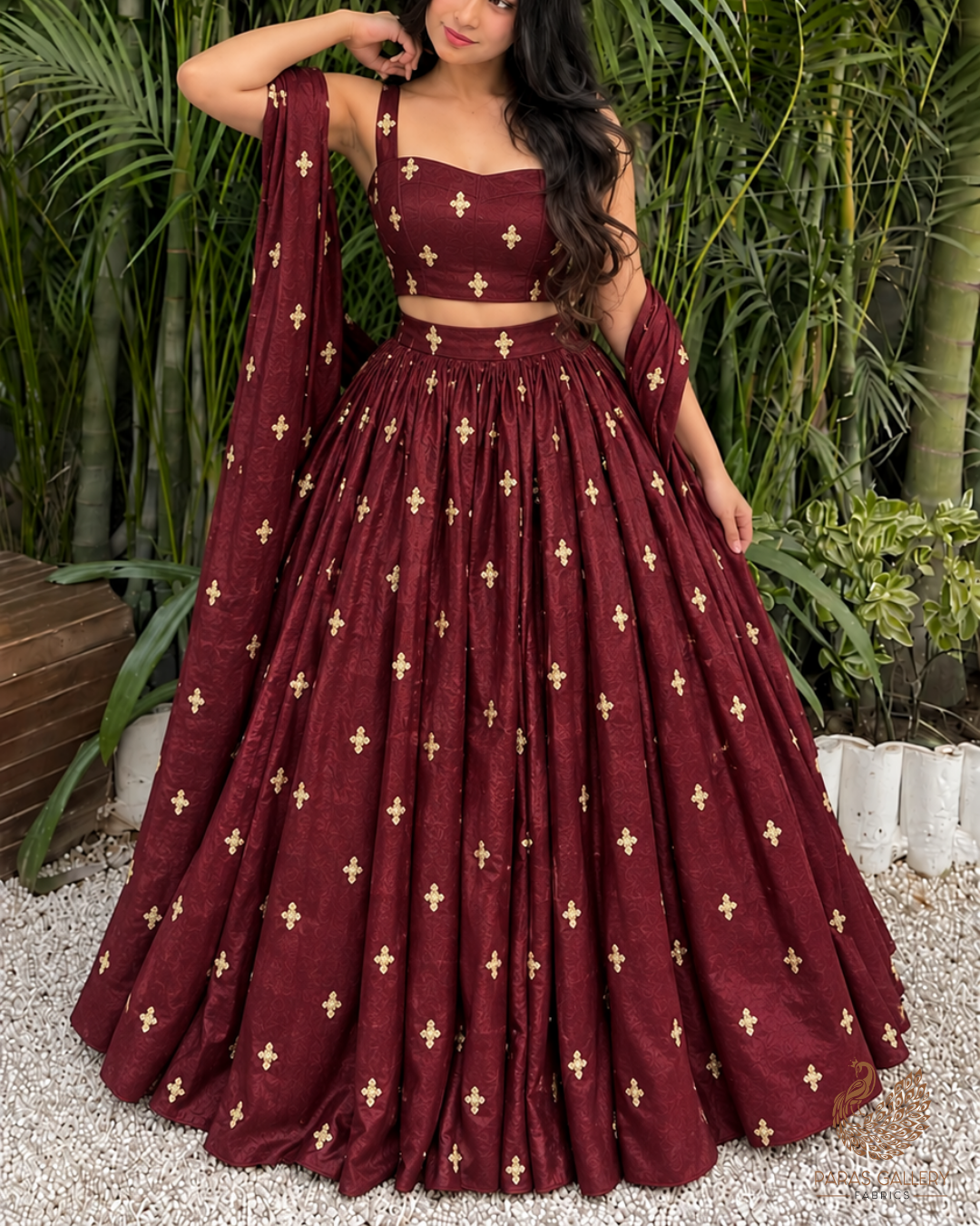 Wine Radiance Silk Fabric with All-Over Buti of Zari and Sequins | 11834