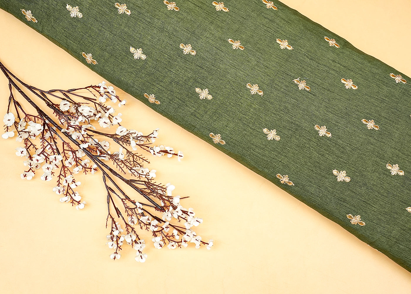 Dark Green Radiance Dola Silk Fabric with All-Over Buti of Zari and Sequins