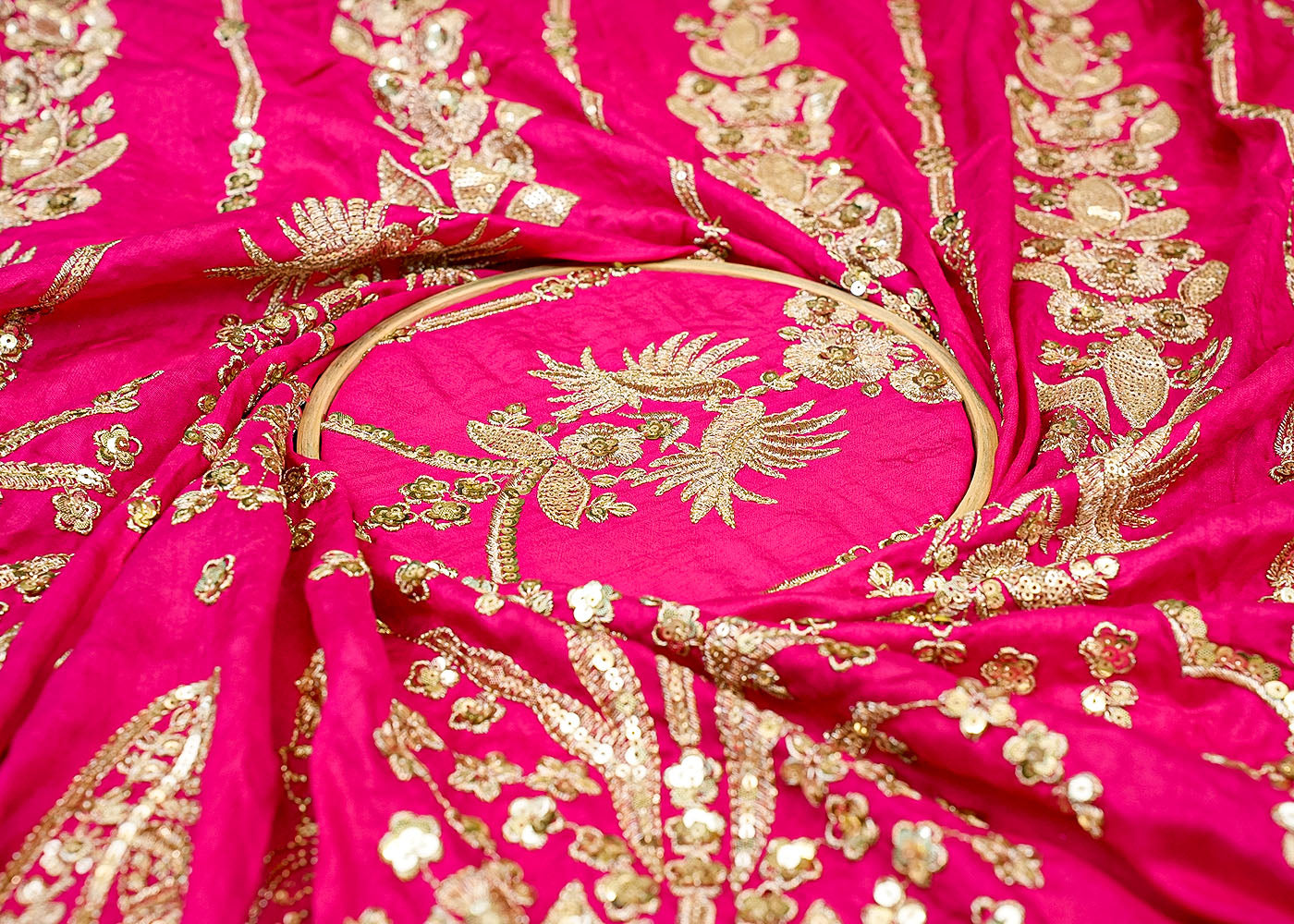 Magenta Regal Bride-Groom Dola Silk with Traditional Motif of Golden Zari and Sequins Work