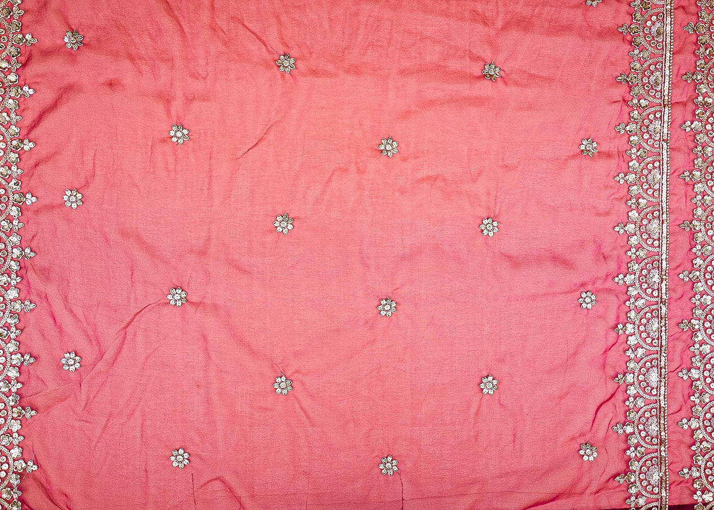 Rani Pink Elegance Organza Dupatta with All-Over Buti of Zari and Sequins, and Both-Side Border