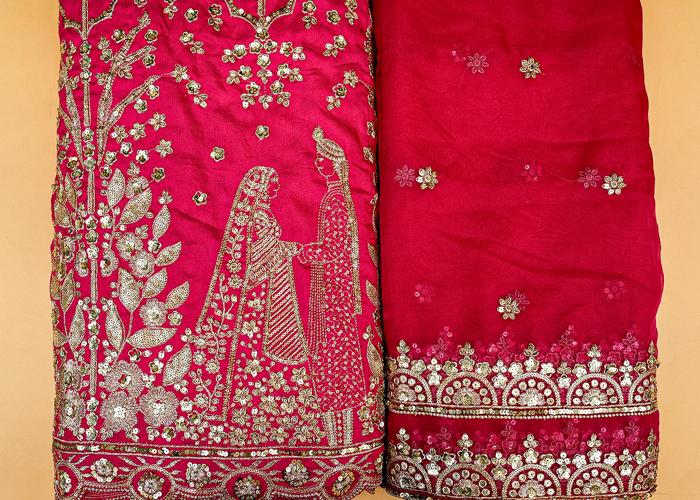 Magenta Elegance Organza Dupatta with All-Over Buti of Zari and Sequins, and Both-Side Border