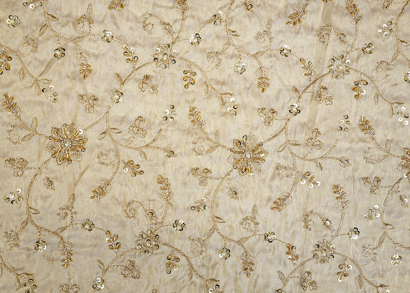 Floral Radiance Tissue Fabric with All-Over Zari, Sequins, and Kutdana Work