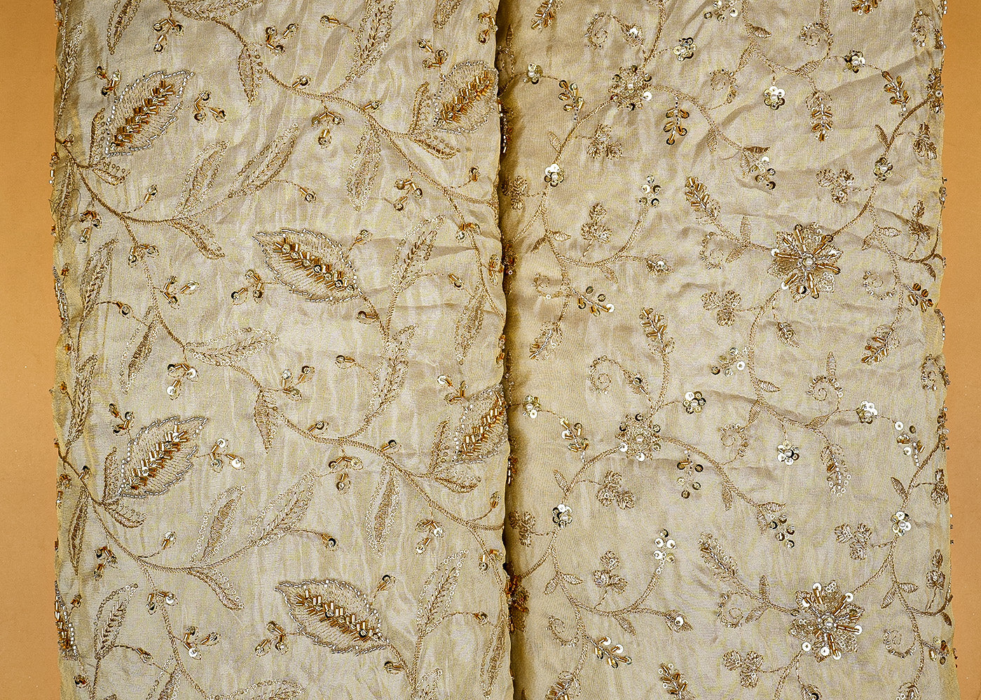 Floral Radiance Tissue Fabric with All-Over Zari, Sequins, and Kutdana Work