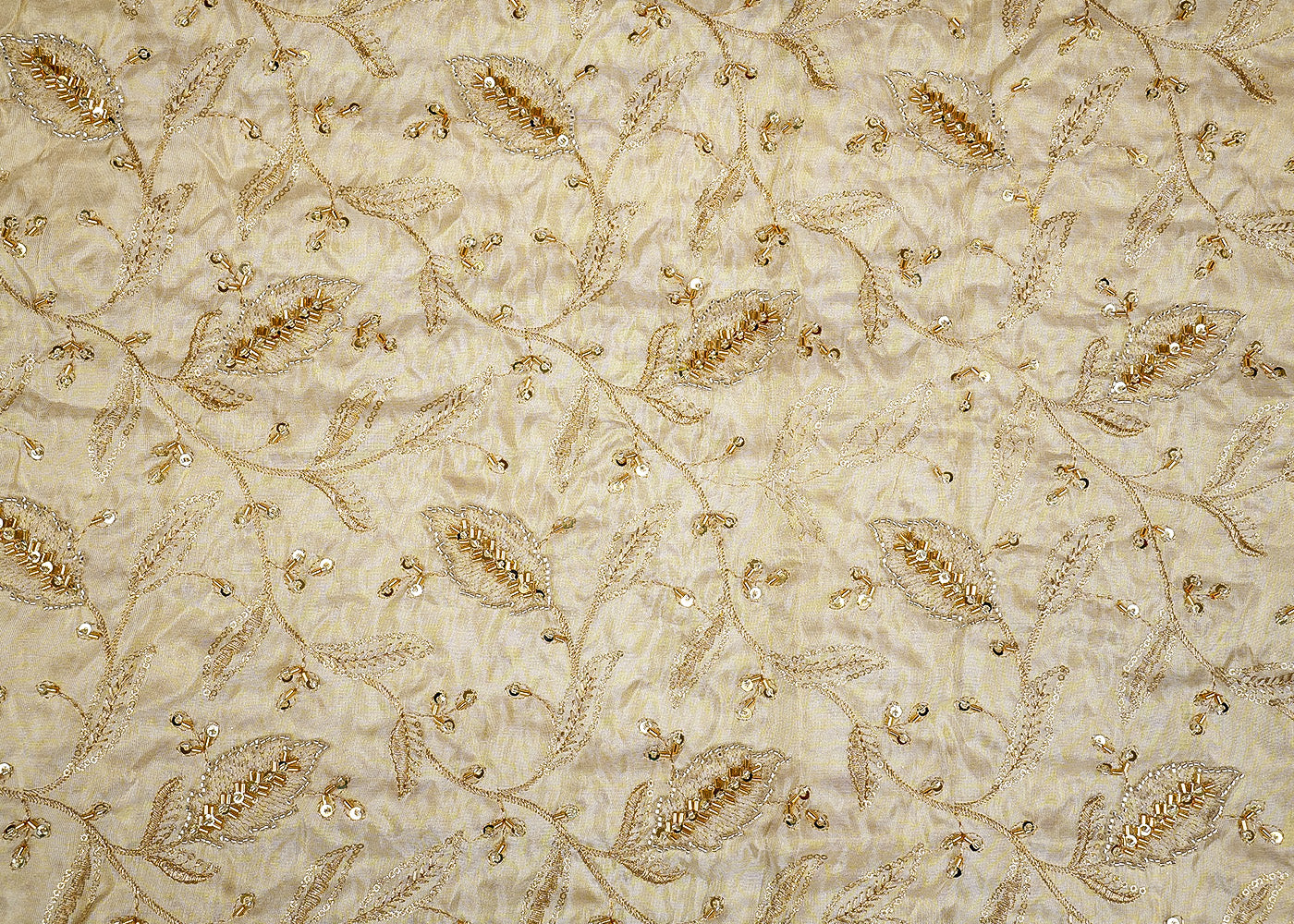 Floral Radiance Tissue Fabric with All-Over Zari, Sequins, and Kutdana Work