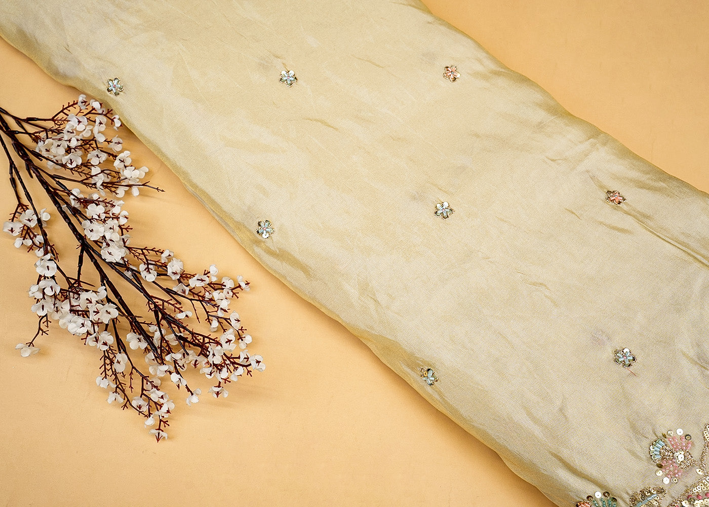 Radiant Tissue Dupatta with All-Over Buti of Sequins and Both-Side Border