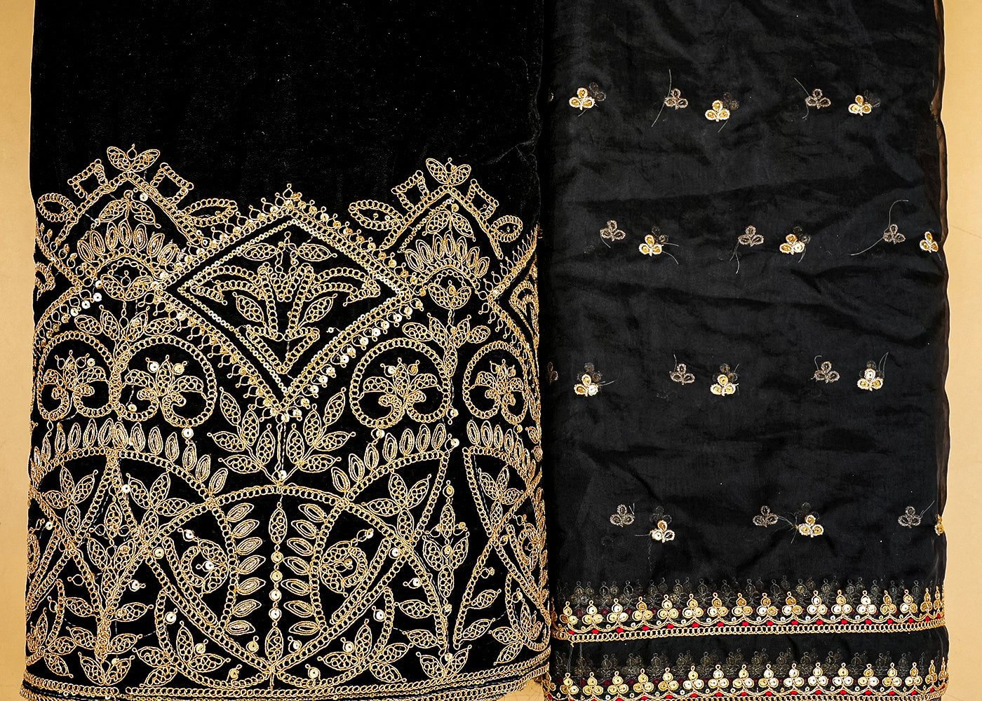 Black Shimmering Elegance Organza Dupatta with All-Over Sequins, Zari Buti, and Both-Side Borders