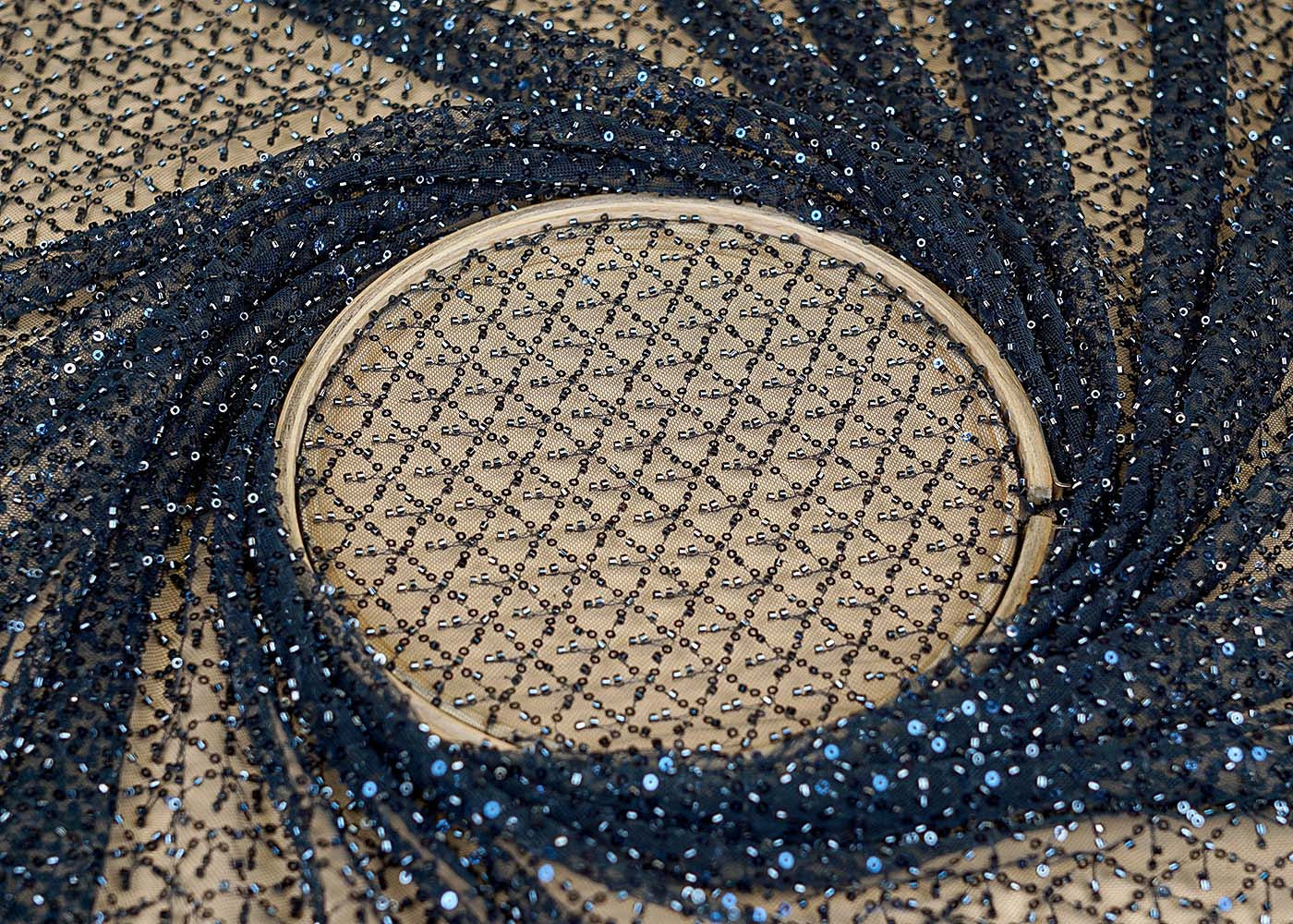 Navy Blue Imported Net with Sequins and Kutdana Handwork Embellishments