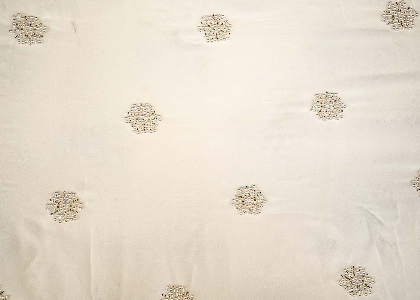 Floral Georgette Fabric with All-Over Buti of Pearls, Beads, and Kutdana Work