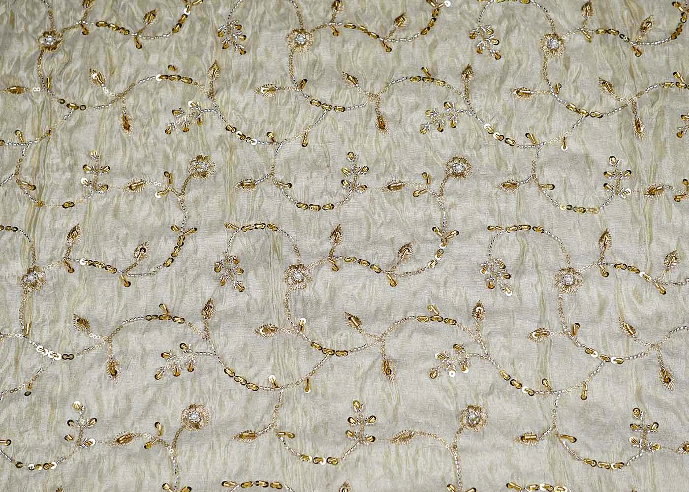 Radiant Tissue Fabric with Floral Threadwork & Sequins – Paras Gallery Fabrics