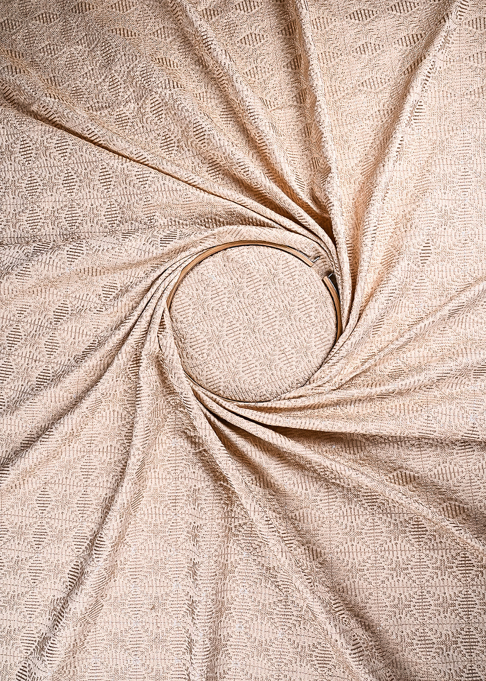 Beige Satin Fabric With All Over Thread And Sequins Work 11965