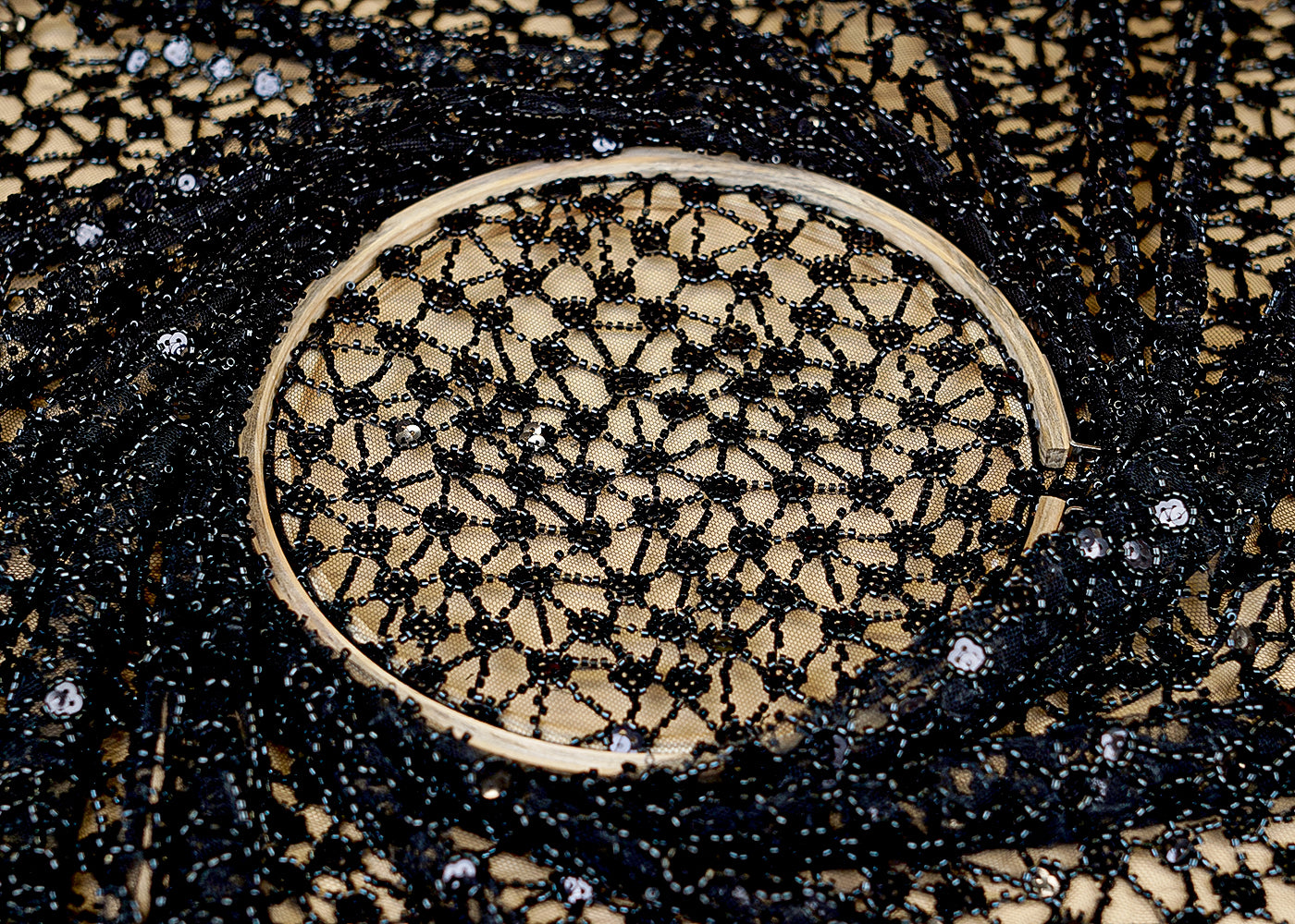 Black Imported Net with Sequins and Beads Handwork Embellishments