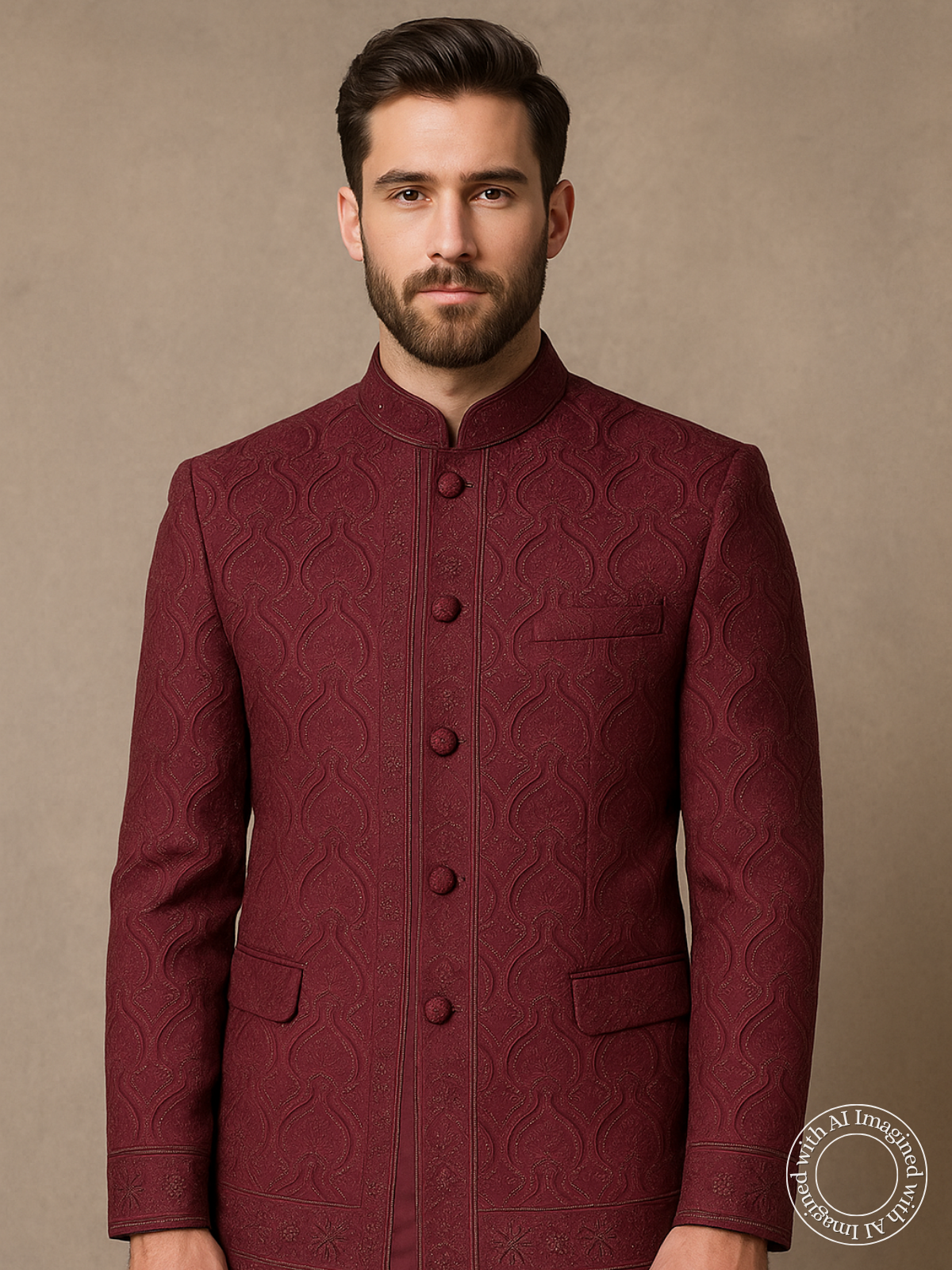 The Riwaayat – Unstitched Wine Jodhpuri Jacket Fabric for Men 12104