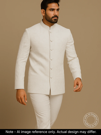 The Riwaayat – Unstitched White Jodhpuri Jacket Fabric for Men 12112