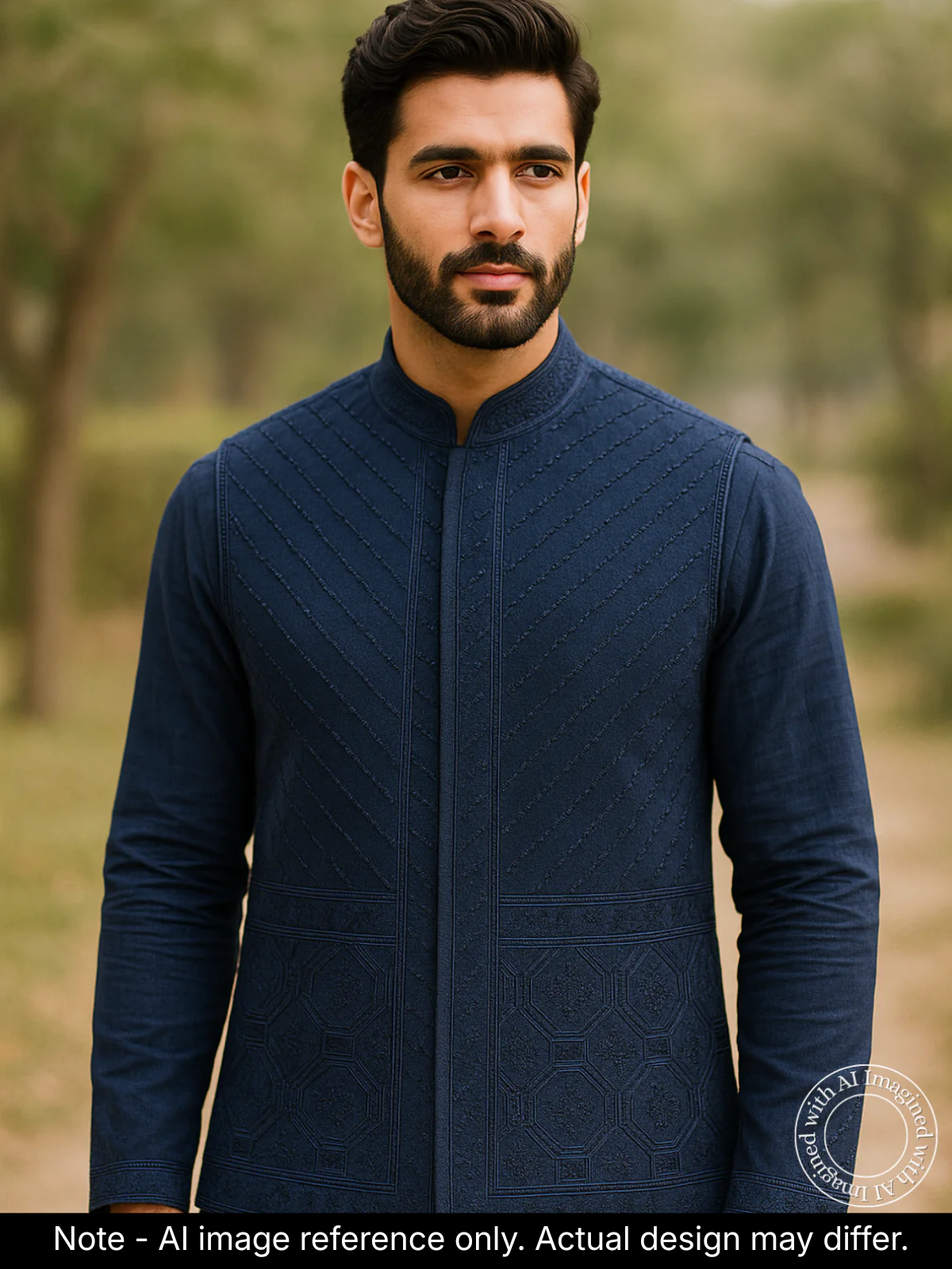 The Riwaayat – Unstitched Navy Blue Nehru Jacket Fabric for Men 12115
