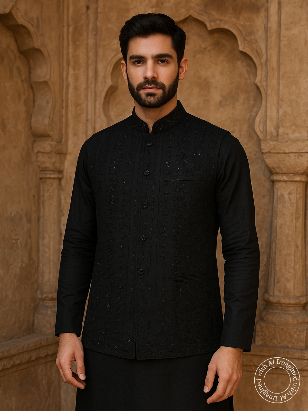 The Riwaayat – Unstitched Black Nehru Jacket Fabric for Men 12118