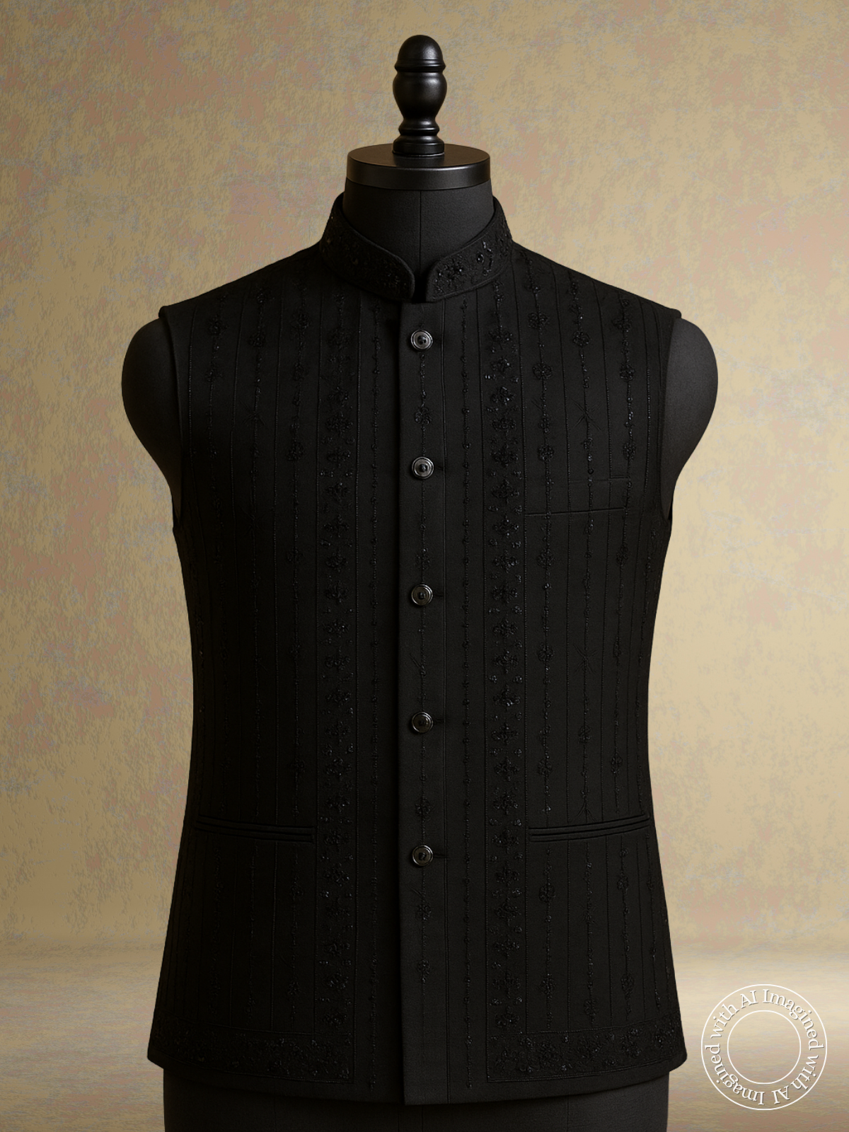 The Riwaayat – Unstitched Black Nehru Jacket Fabric for Men 12118