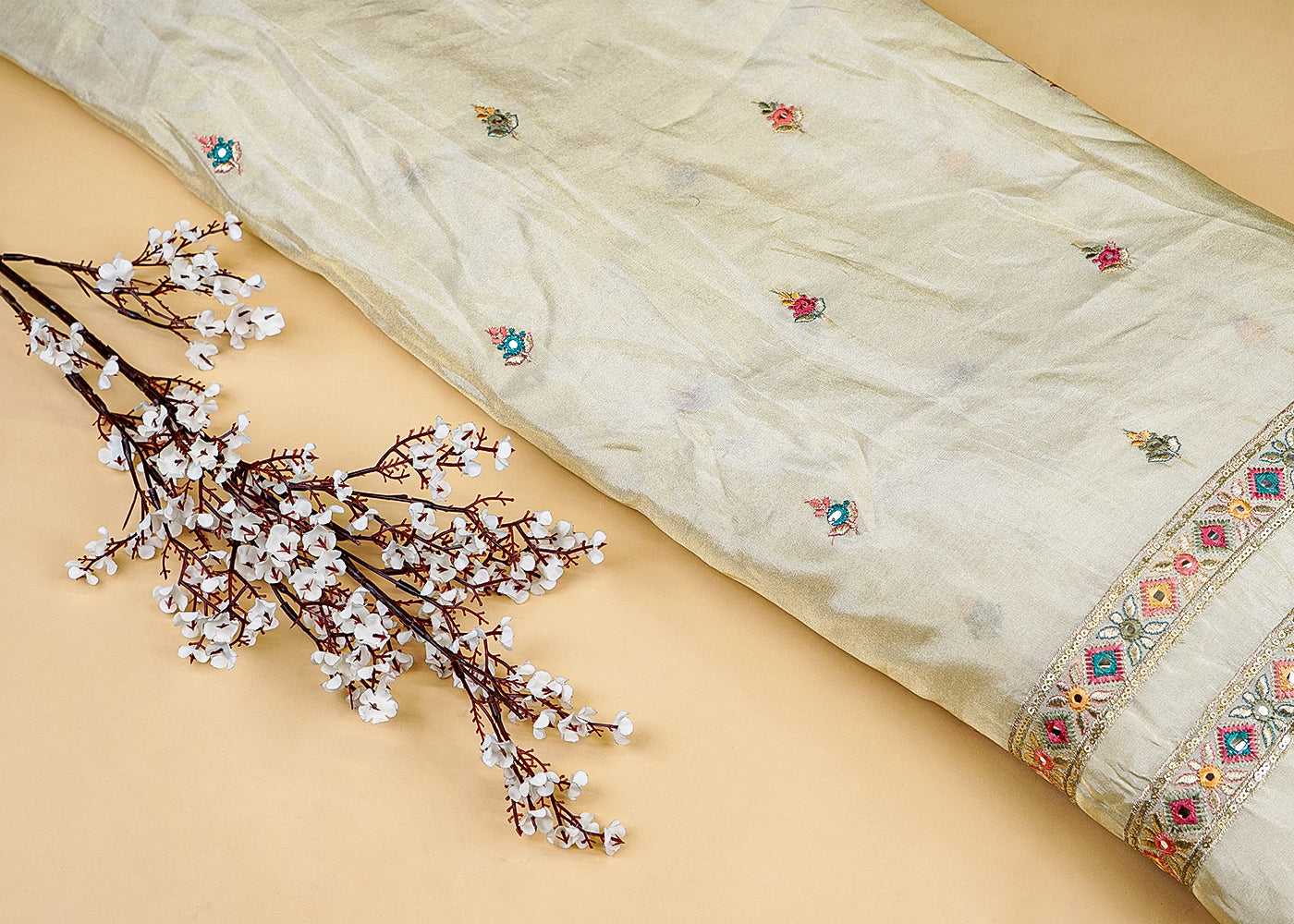 Vibrant Tissue Dupatta with Multicolor Thread & Sequins – Paras Gallery Fabrics