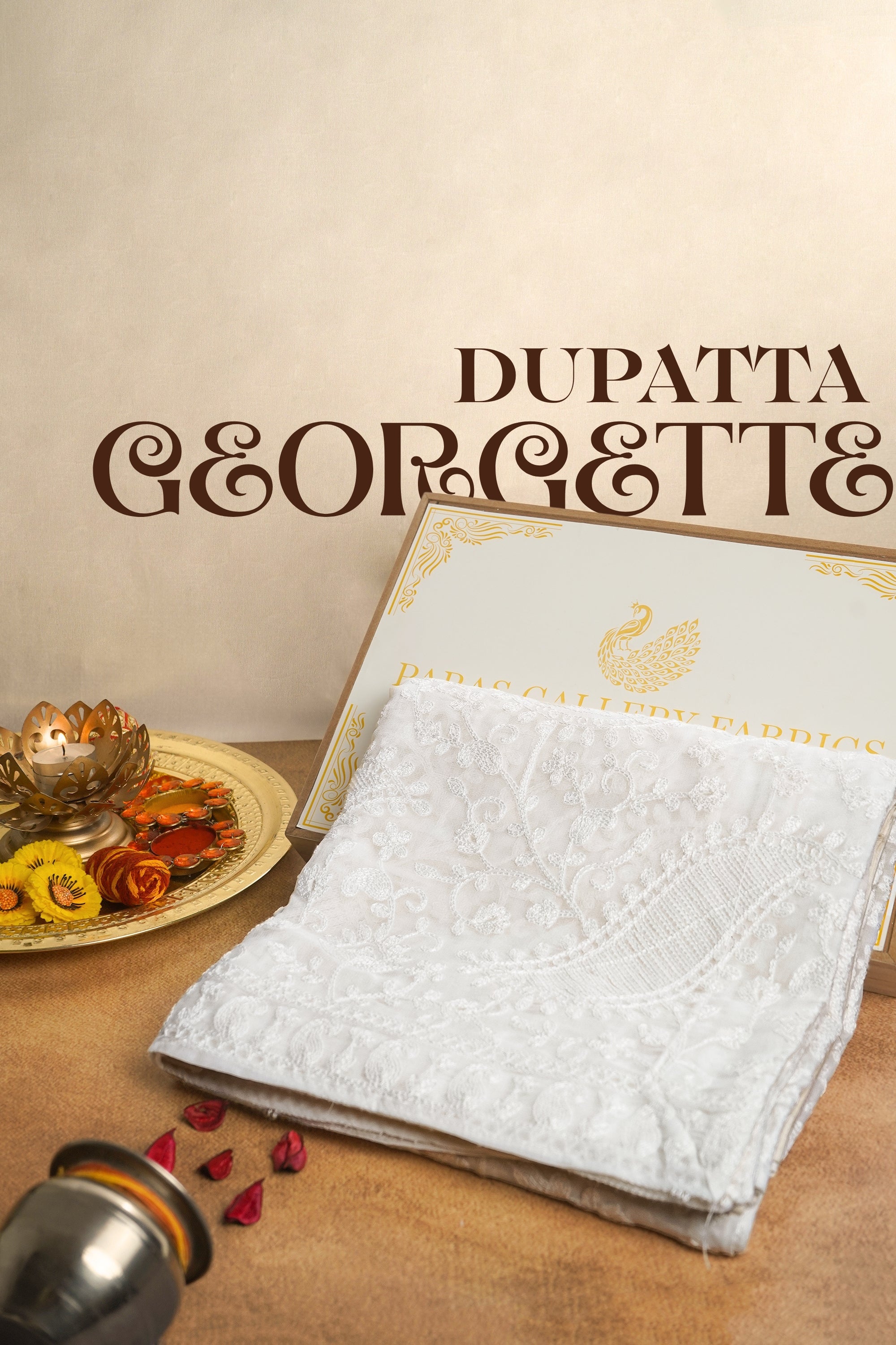 White Dyeable Georgette Dupatta With All Over Thread Work 12172