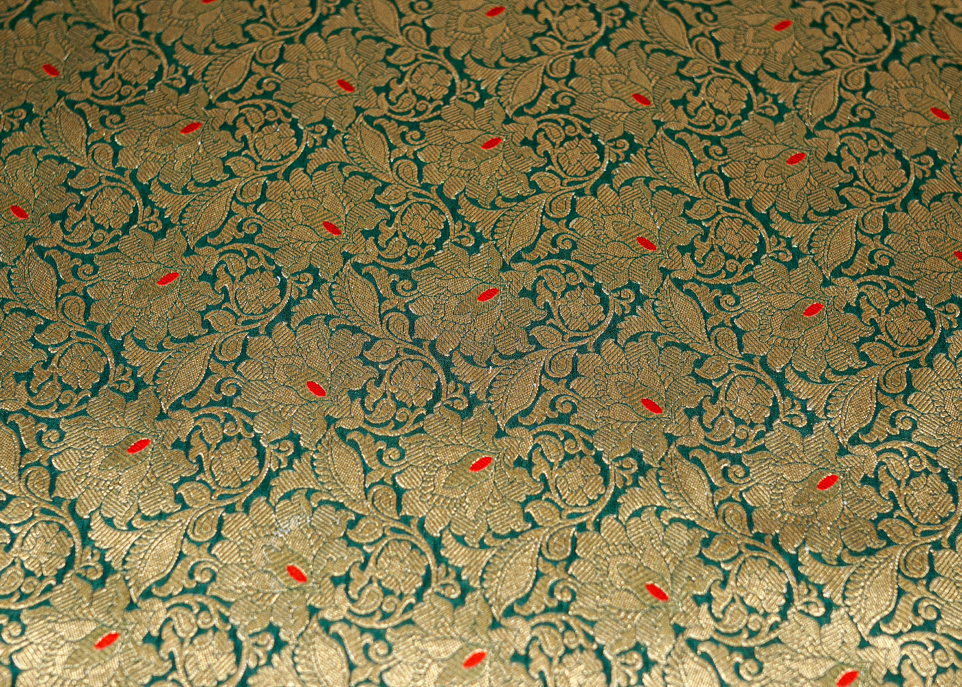 Beautiful Bottle Green Banarasi Brocade with Floral Golden Handloom