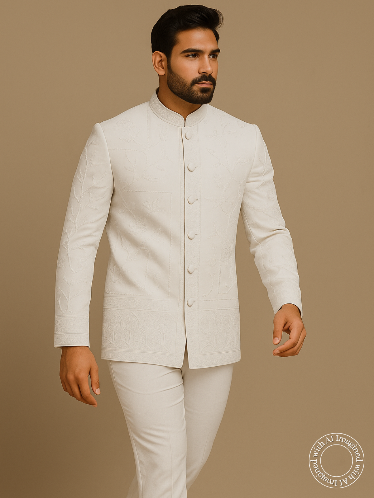 The Riwaayat – Unstitched White Jodhpuri Jacket Fabric for Men 12112