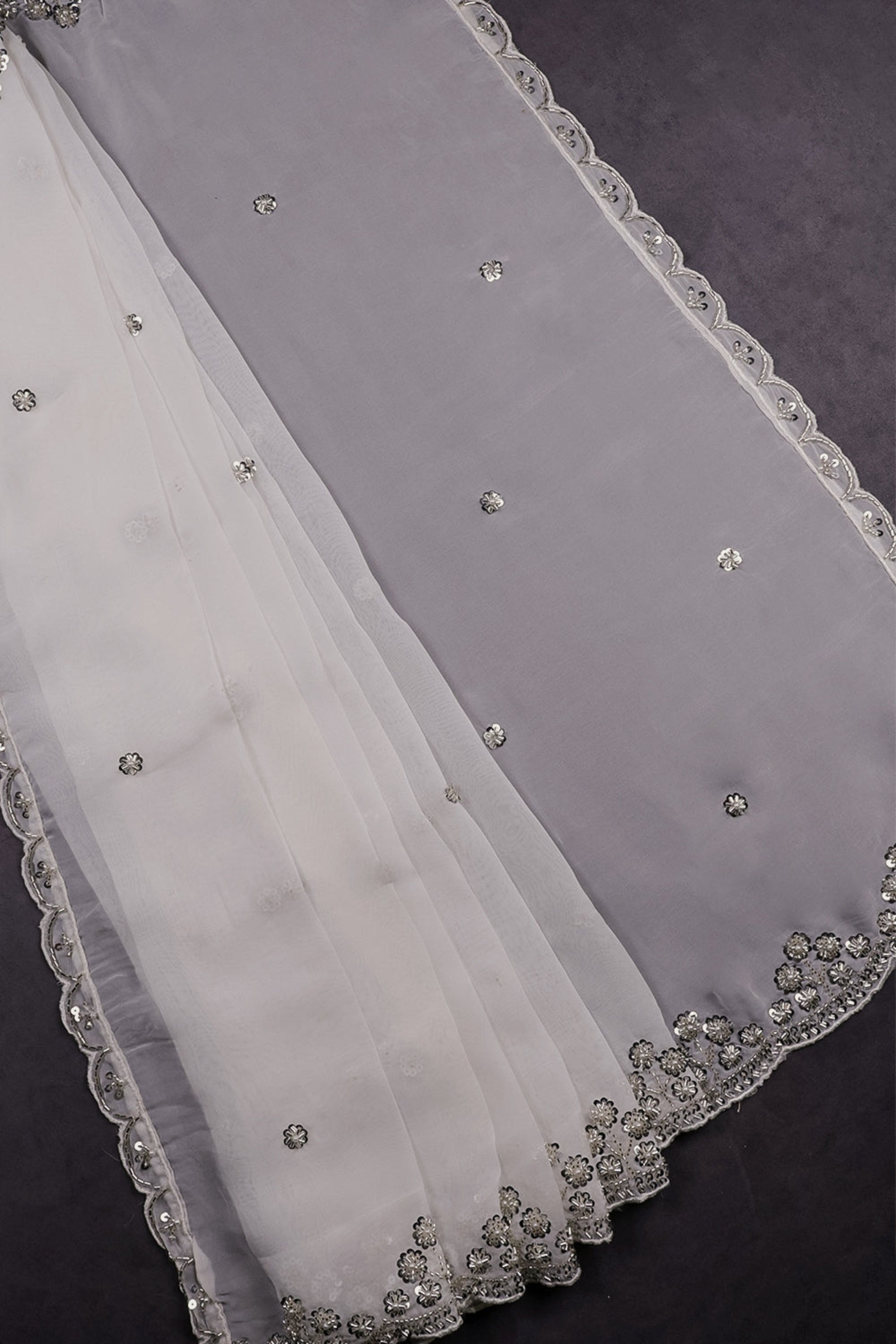 White Dyeable Organza Dupatta With All Over Katdana, Bead And Sequins Work 12225