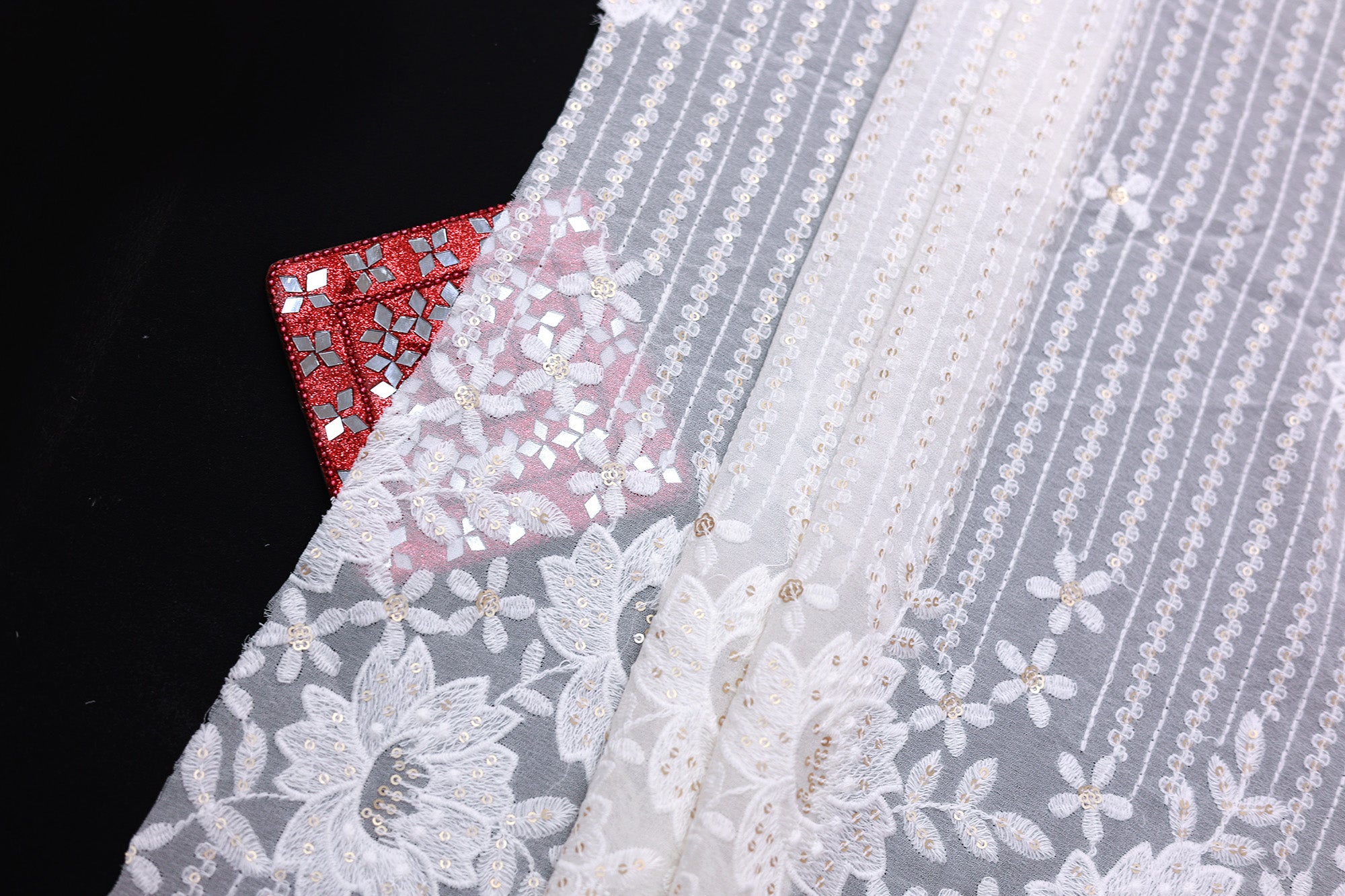 Floral Pattern Thread And Sequins Work Embroidered Georgette Fabric