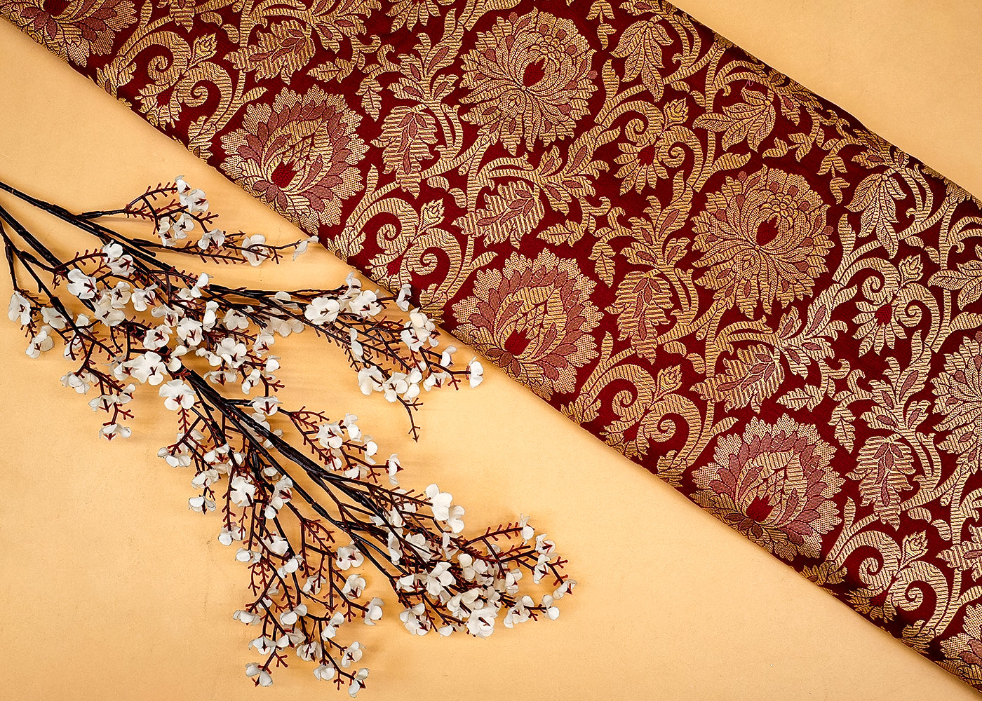 Maroon Beautiful Banarasi Brocade with Traditional Golden Handloom